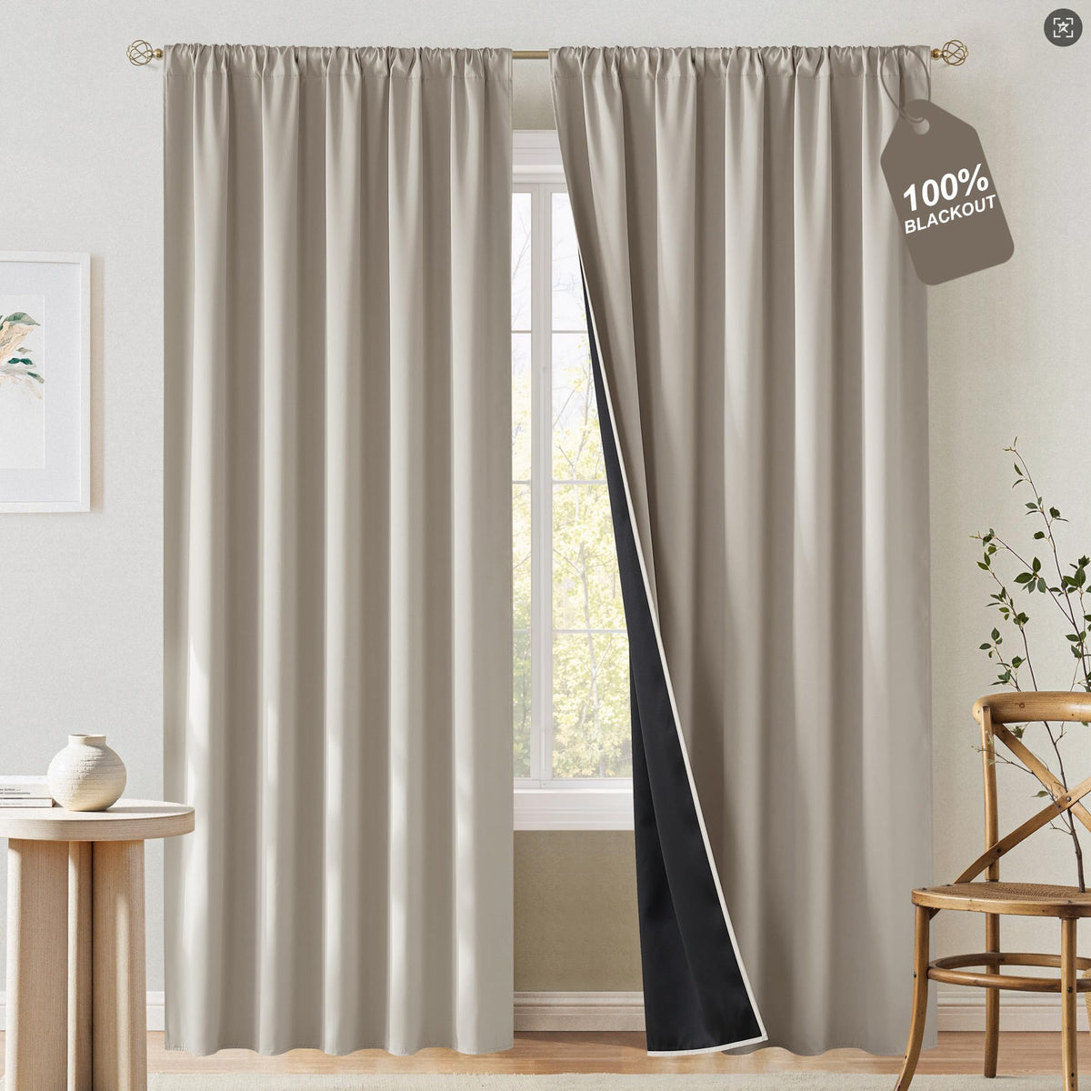 NICETOWN 100% Black Out Kitchen Curtains 36 Inch Length, W52xL36, 2 Panels