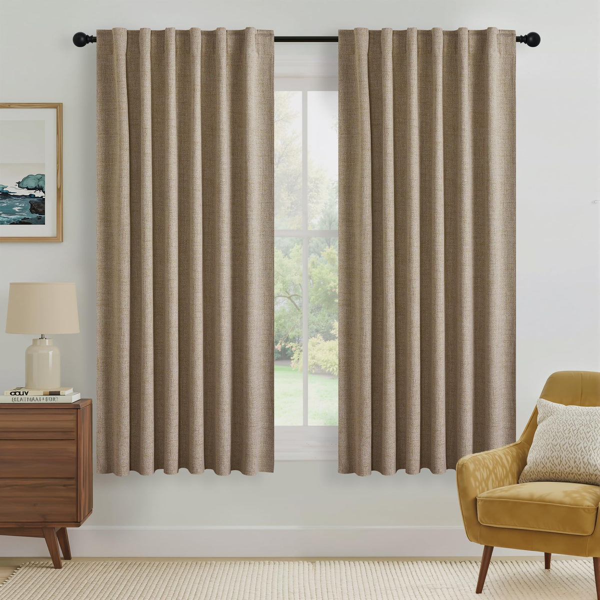 RYB HOME 45 Inch Long Natural Beige 100% Blackout Short Curtains