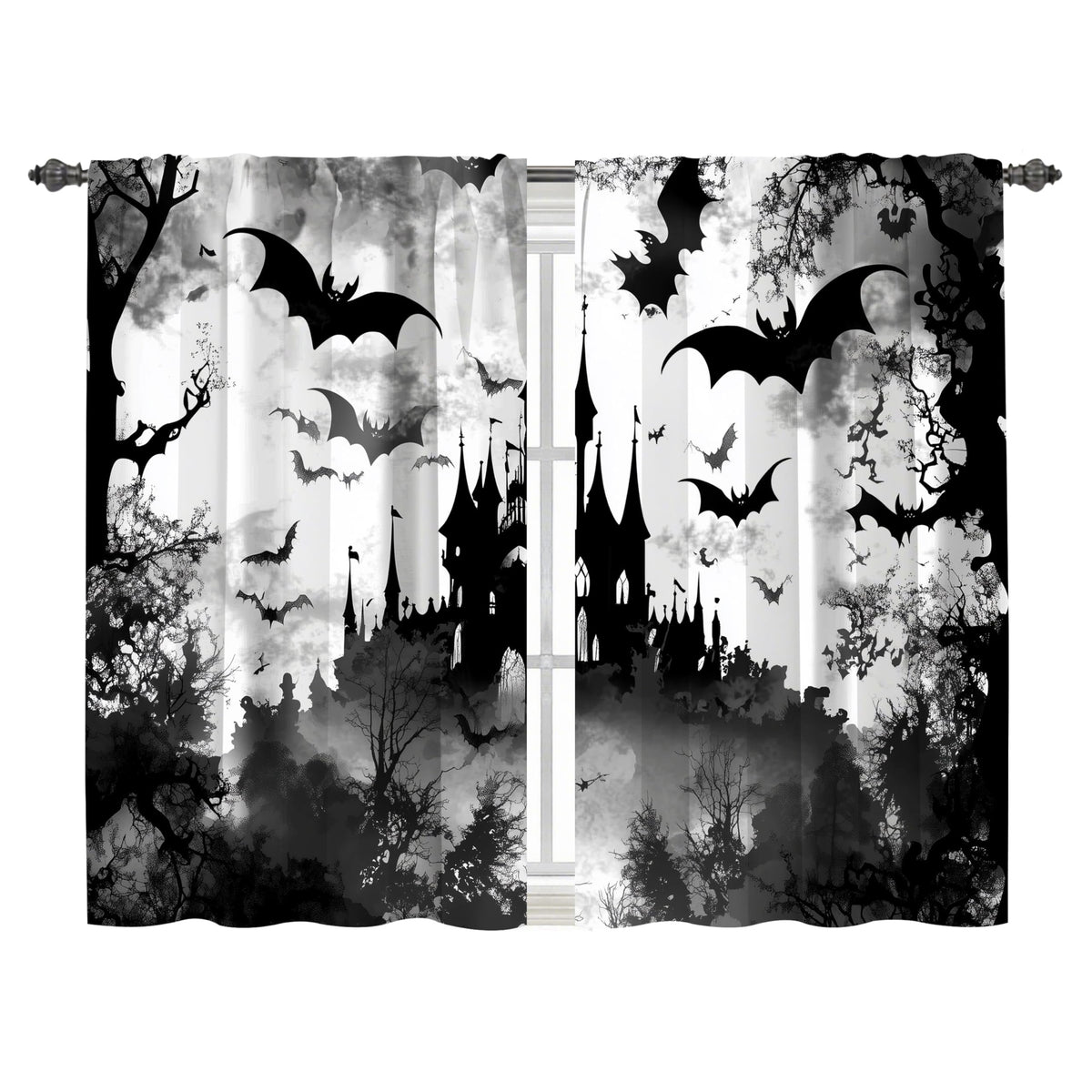 Worltoldb Black Grey Kitchen Curtains Cafe Curtains for Bathroom Dining Room Living Room Pocket Window Drapes 2 Panels Set 28"x36"
