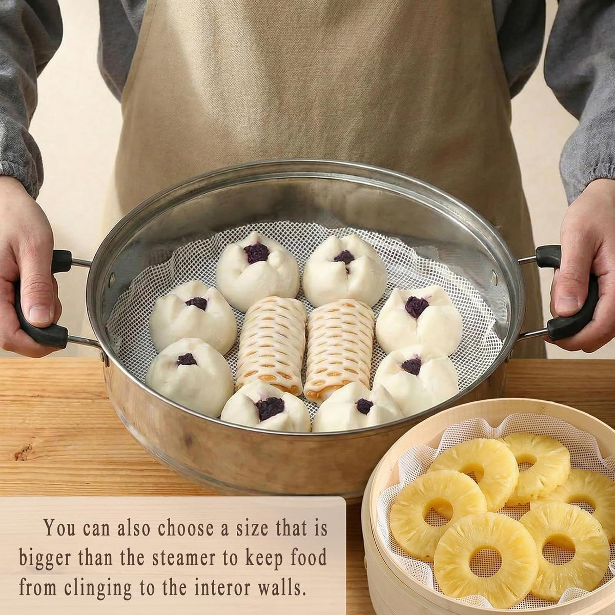 8 Inch Silicone Bamboo Steamer Liners 10 Pack – Non-Stick Round Reusable Steamer Mesh Pad Mats for Steaming Dumplings, Veggies & Dim Sum Rice Buns Fish