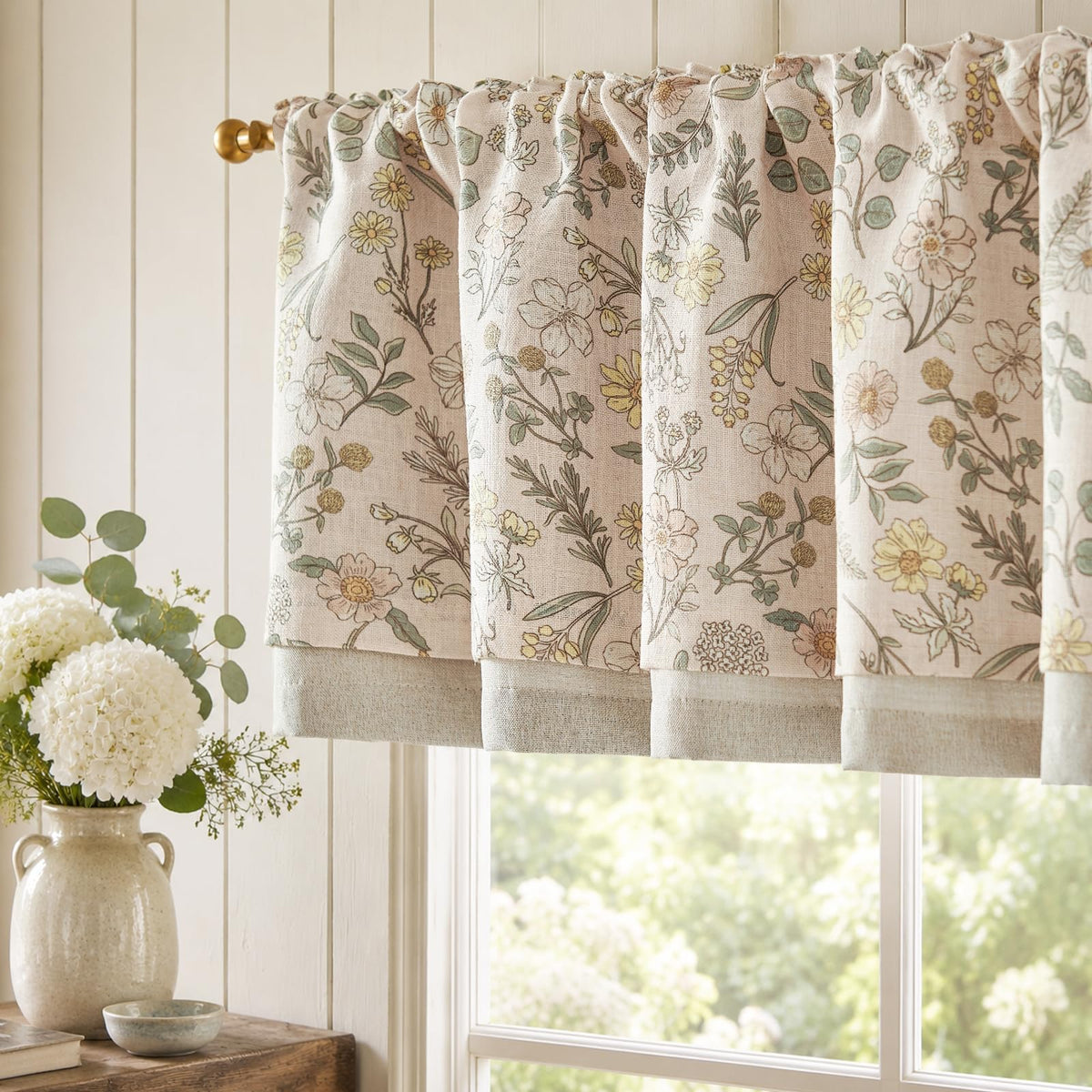 jinchan Floral Linen Kitchen Valance Curtain, 50x16, 1 Panel, Black