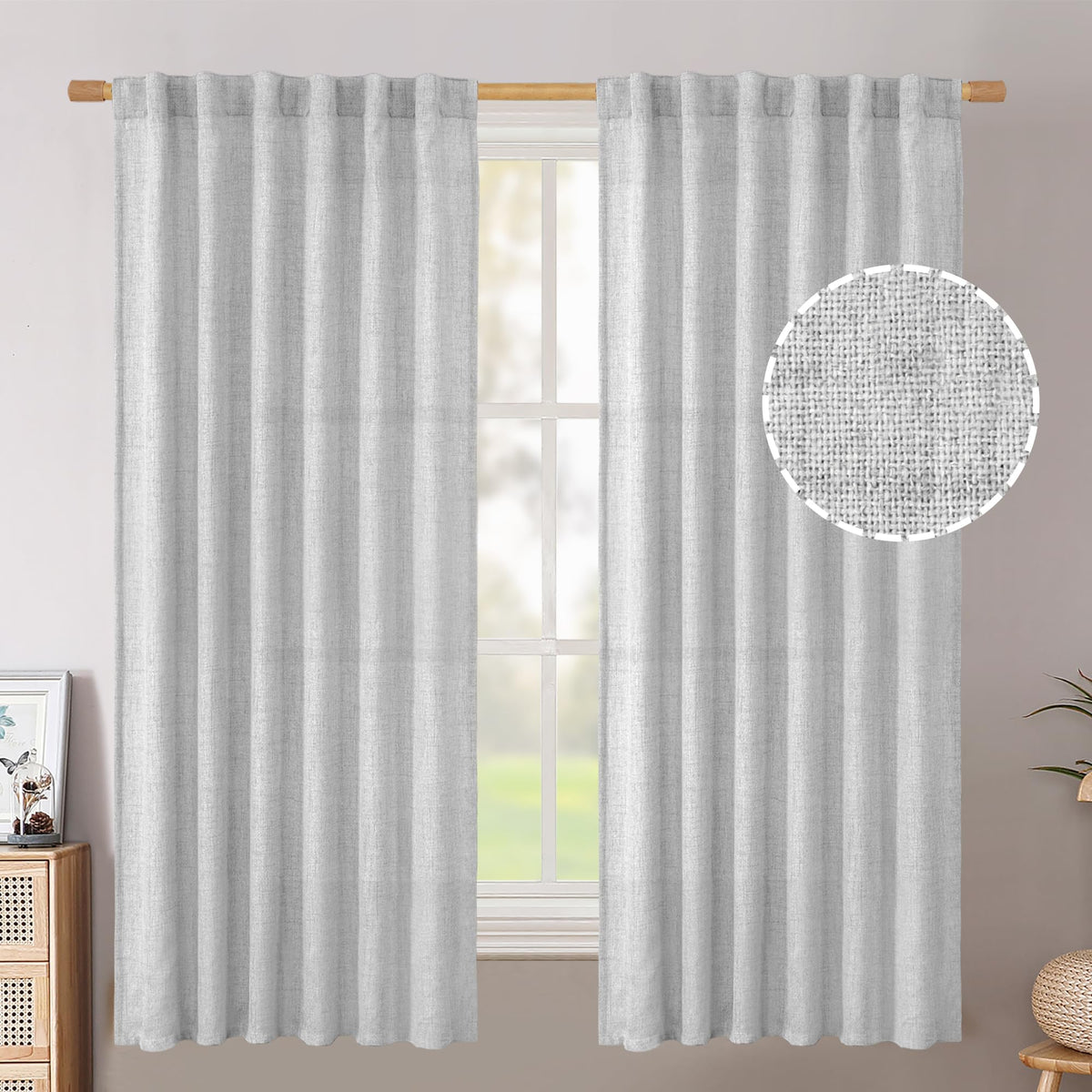 BGment White Linen Kitchen Curtains 40 Inch Length for Short Window