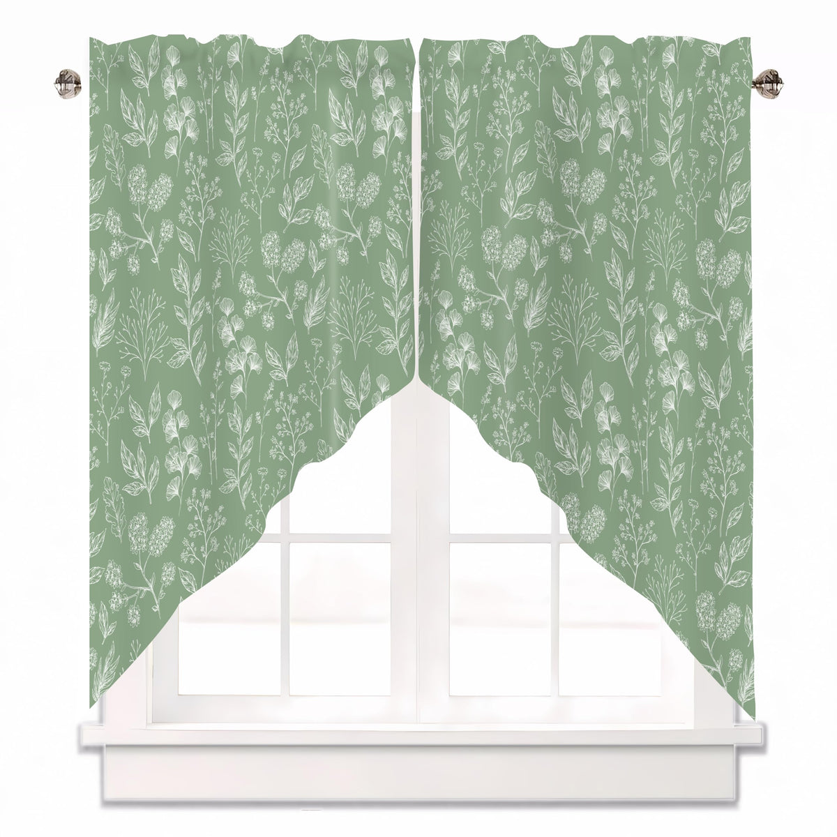 Sage Green Eucalyptus Leaves Swag Curtains 1 Pair, 28x36 in
