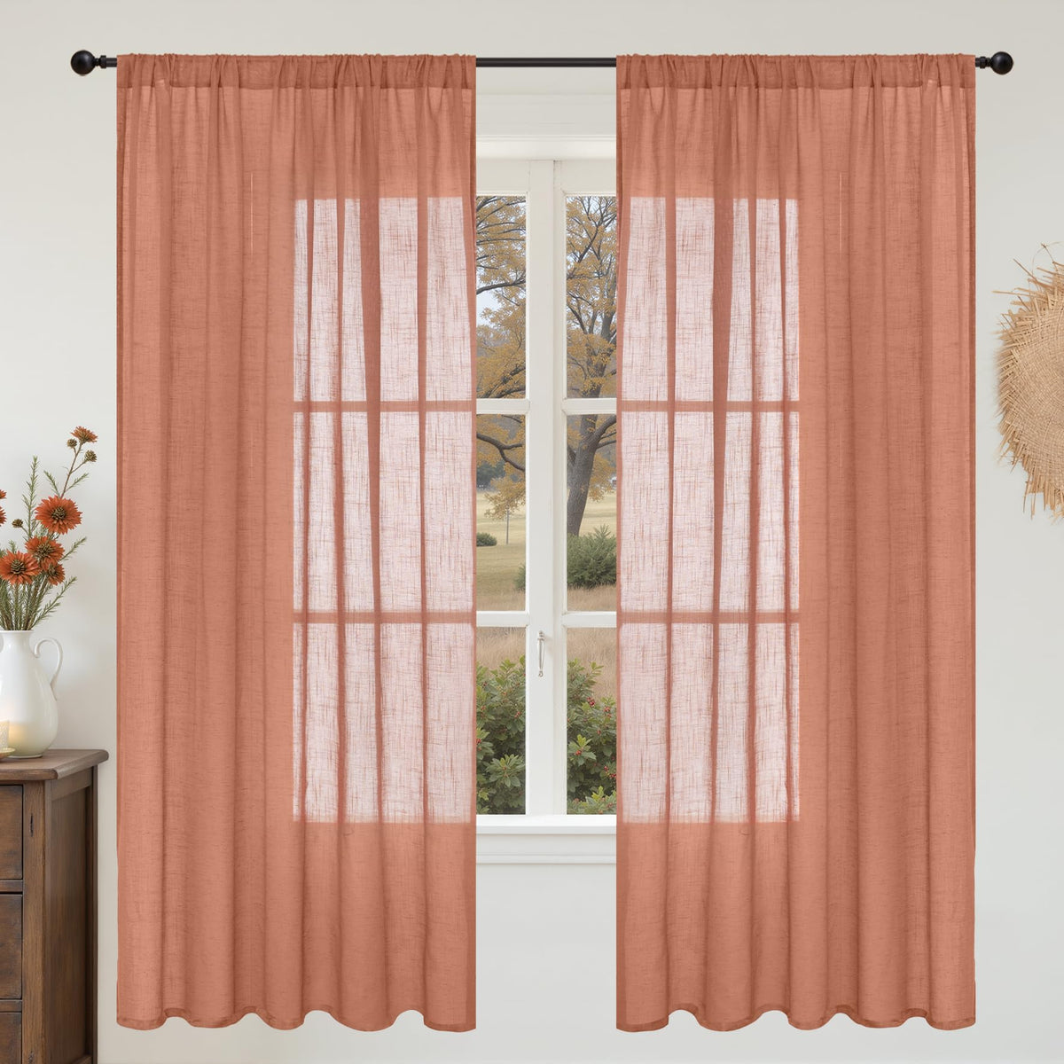 BGment Linen Kitchen Window Curtains Over Sink, 36 Inch Length Cafe Drapes
