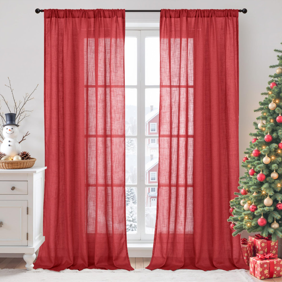 BGment Linen Kitchen Window Curtains Over Sink, 36 Inch Length Cafe Drapes