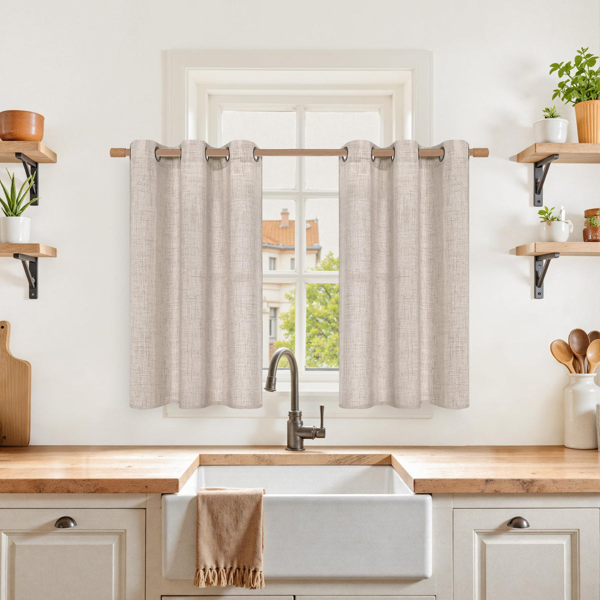 YoungsTex Linen Kitchen Window Curtains 40 Inch Length 2 Panels