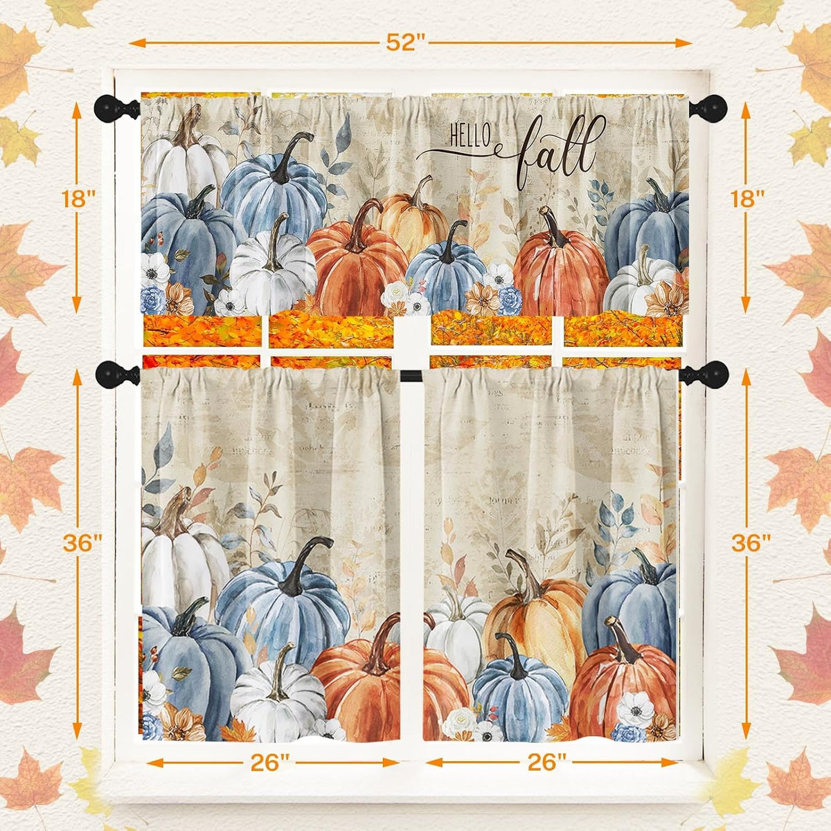Arttown Fall Kitchen Curtains Sets for Windows, 52x36 Inch Thanksgiving