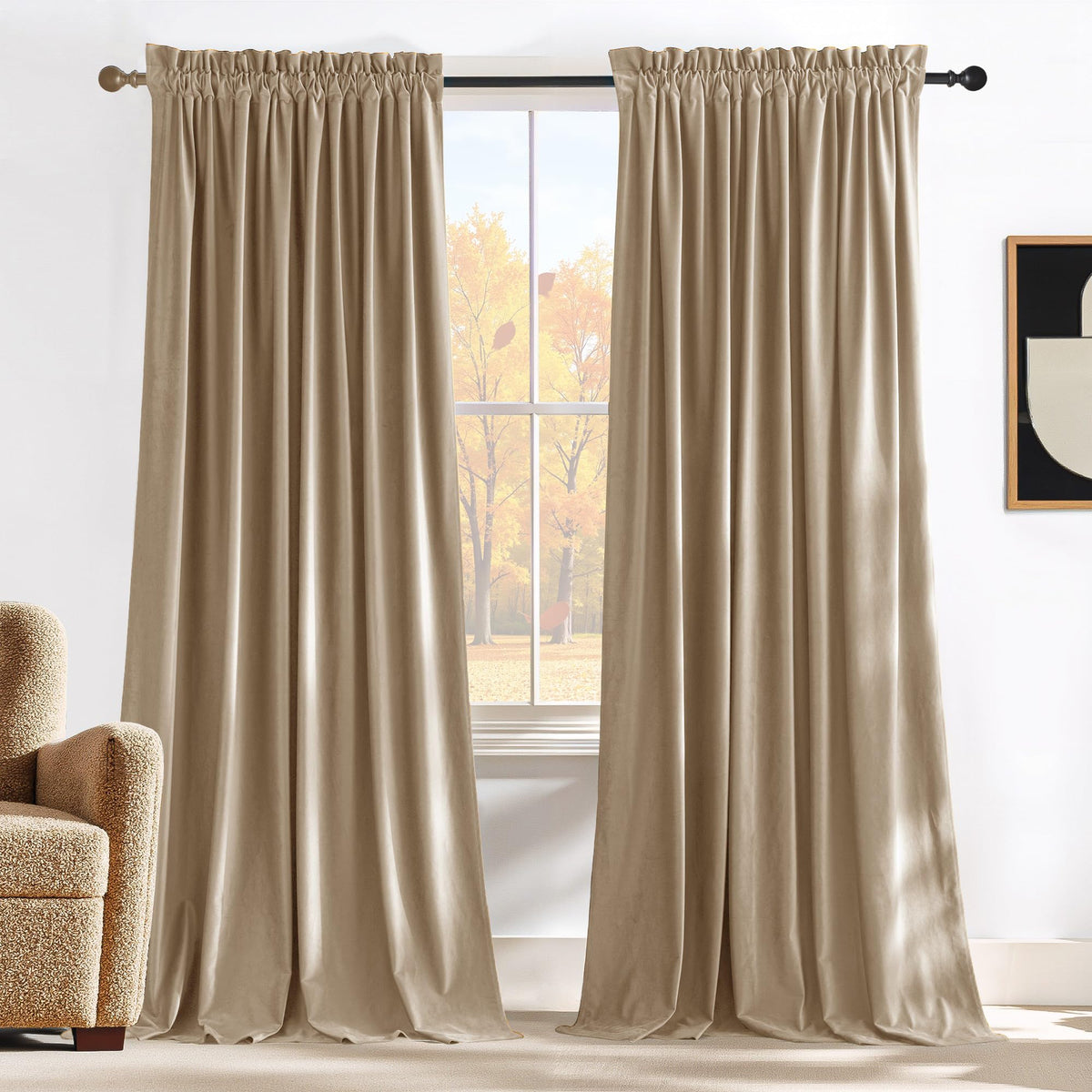 NICETOWN Black Out Velvet Curtains 63 inches Long for Kitchen