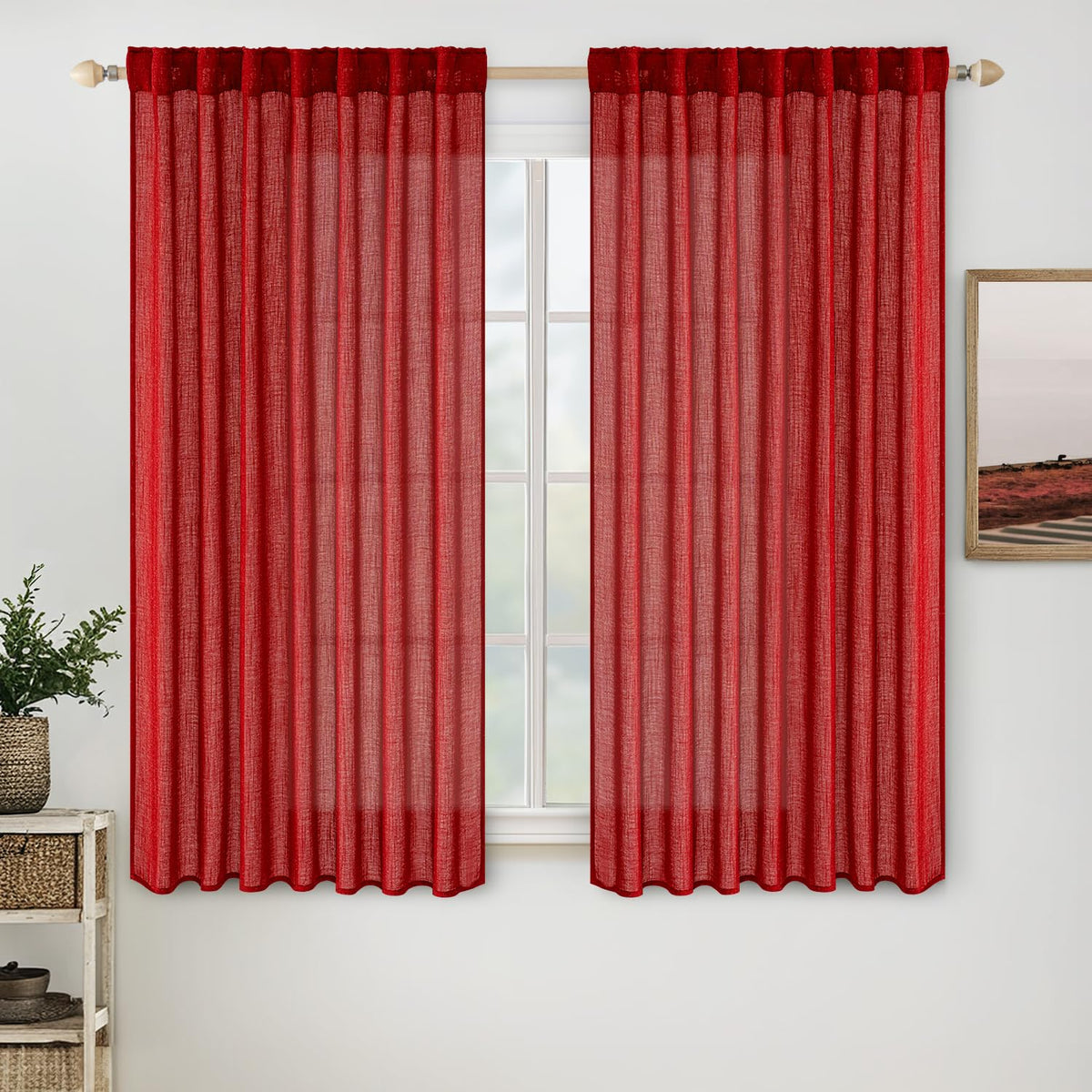 MIULEE Natural White Linen Curtains 52x84 Inch Long for Bedroom Living Room