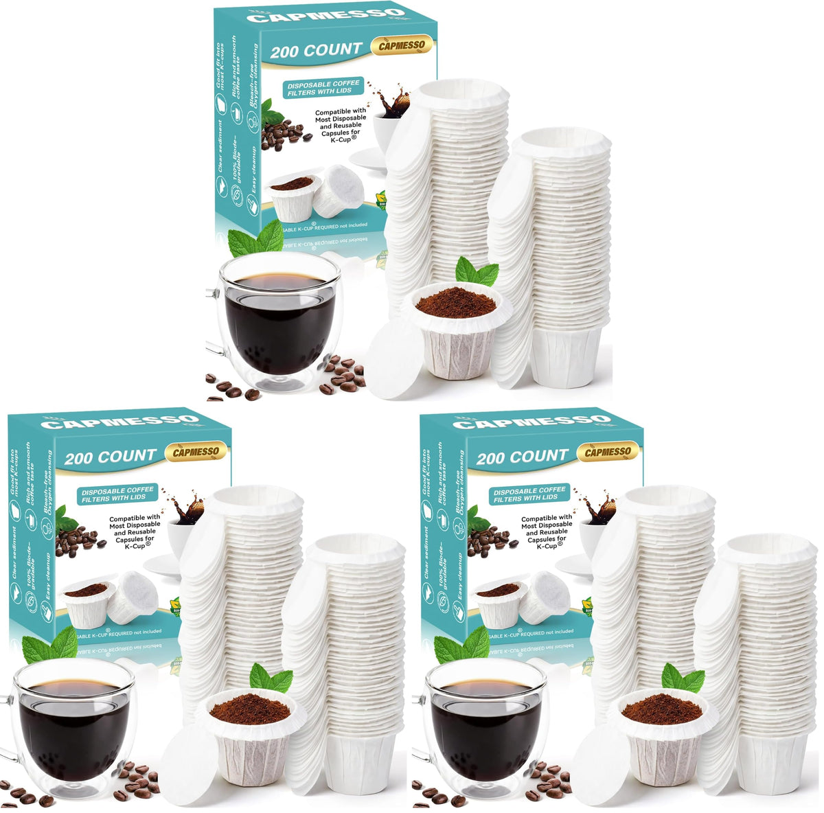 CAPMESSO Disposable K Cup Paper Filters for Keurig 1.0&2.0, 200 Unbleached