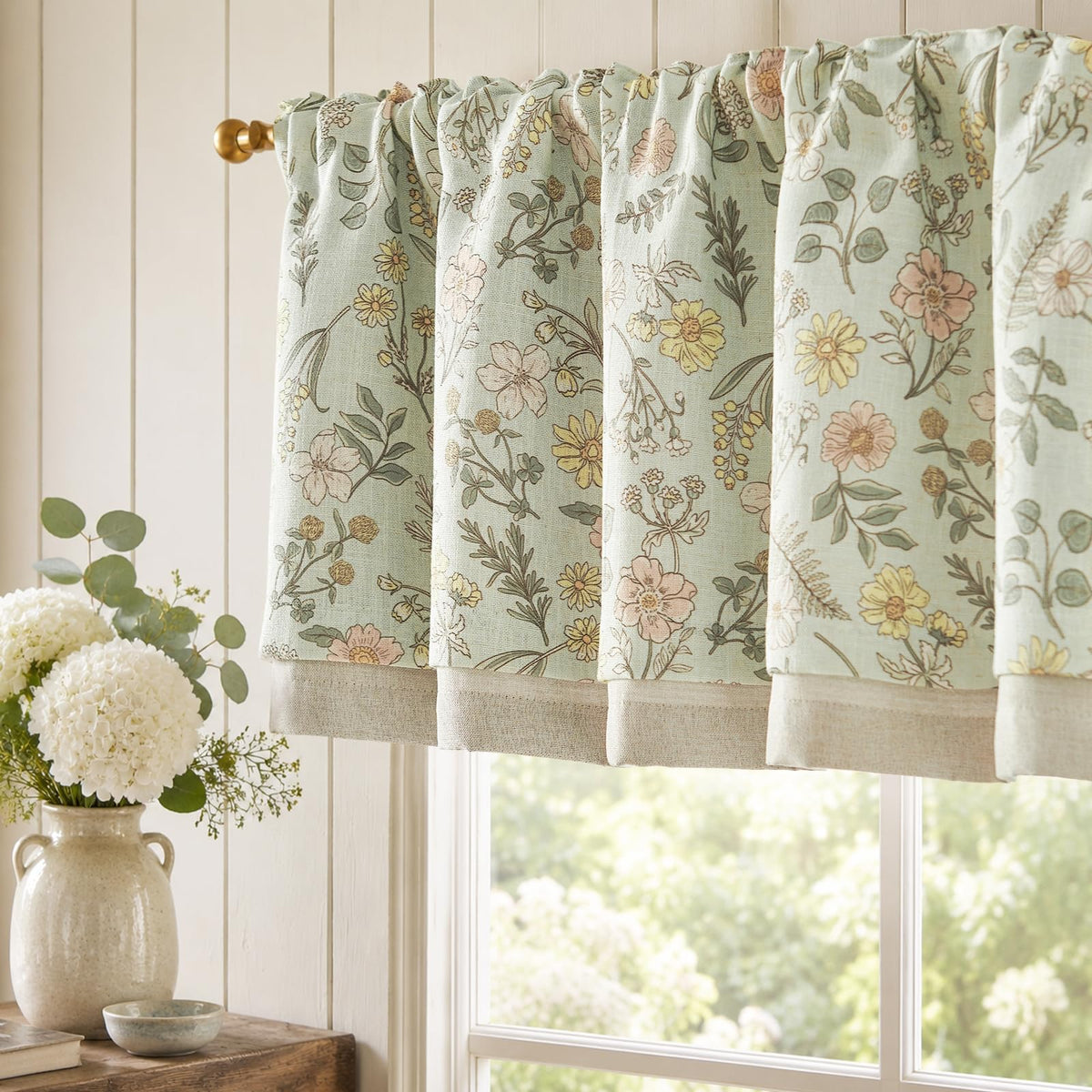 jinchan Floral Linen Kitchen Valance Curtain, 50x16, 1 Panel, Black