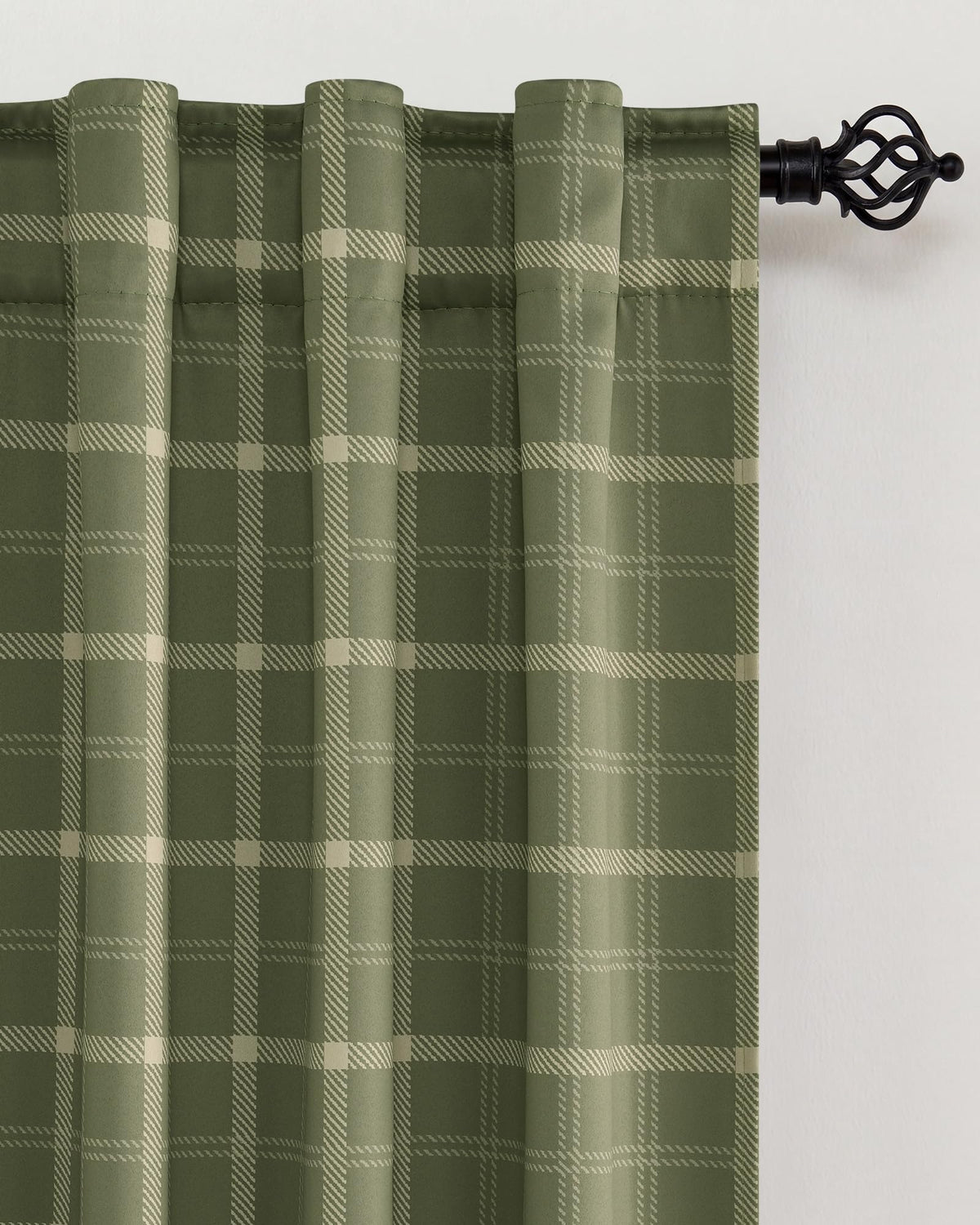 NICETOWN Olive Green Farmhouse Gingham Tiers Kitchen 100% Blackout Curtains