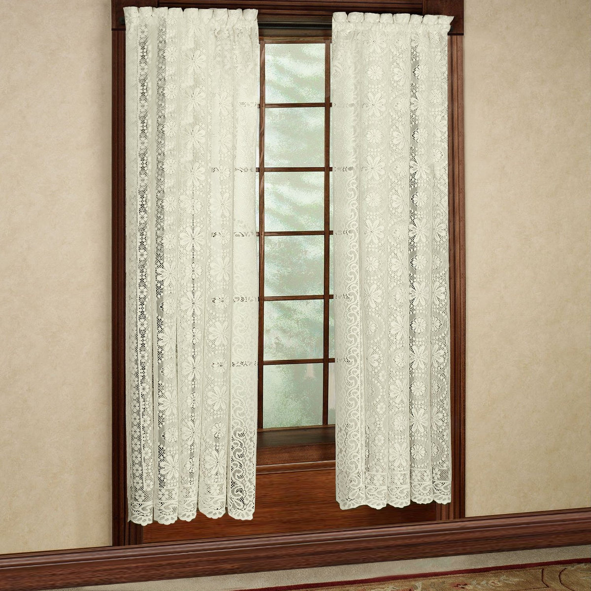 Sweet Home Collection Old World Style Floral Heavy Lace Kitchen Curtain Swag pair Hopewell Cream