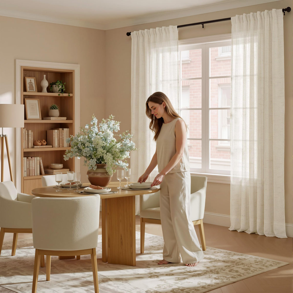 NICETOWN Natural Linen Kitchen Curtains 26 inches Long, Rod Pocket & Back Tab Semi Sheer Flax Window Treatments Rustic & Cute for Cafe/Kids Room, W37 x L26, 2 Panels