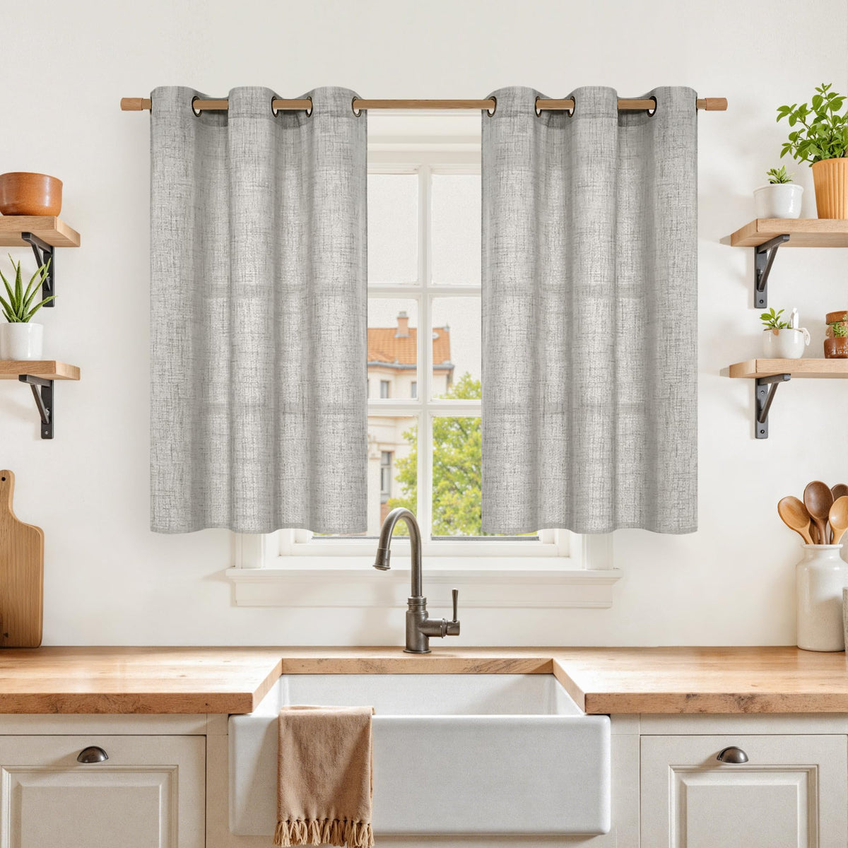 YoungsTex Linen Kitchen Window Curtains 40 Inch Length 2 Panels