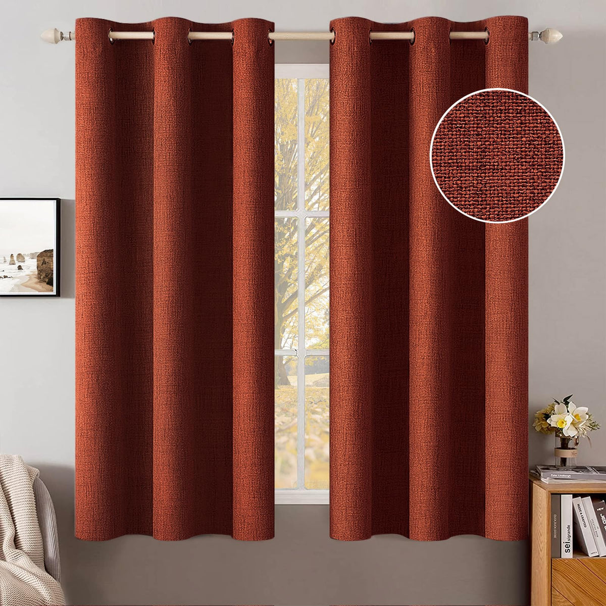 MIULEE 100% Blackout Linen Curtains for Bedroom 52x54 Inches Natural Beige
