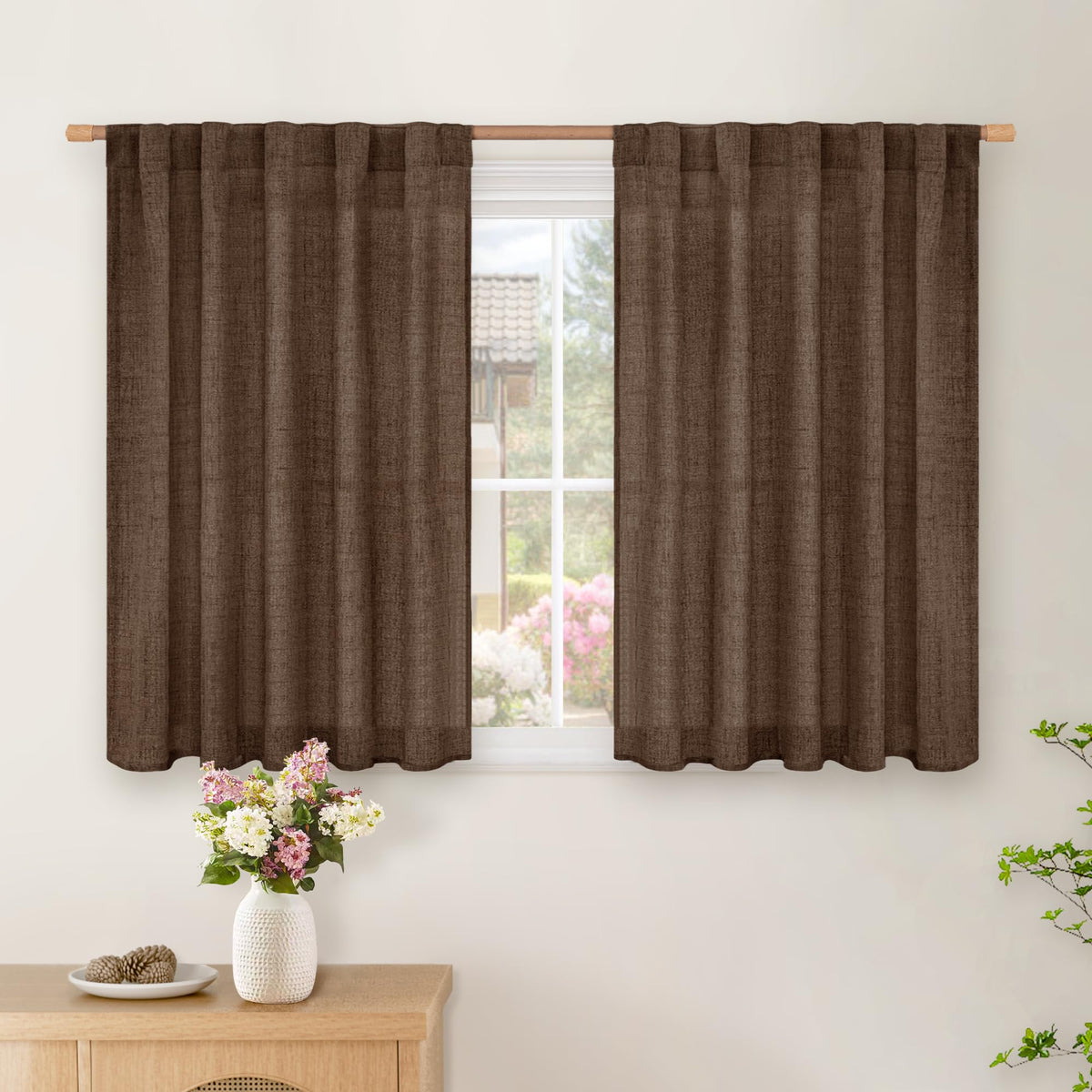 BGment White Linen Kitchen Curtains 40 Inch Length for Short Window