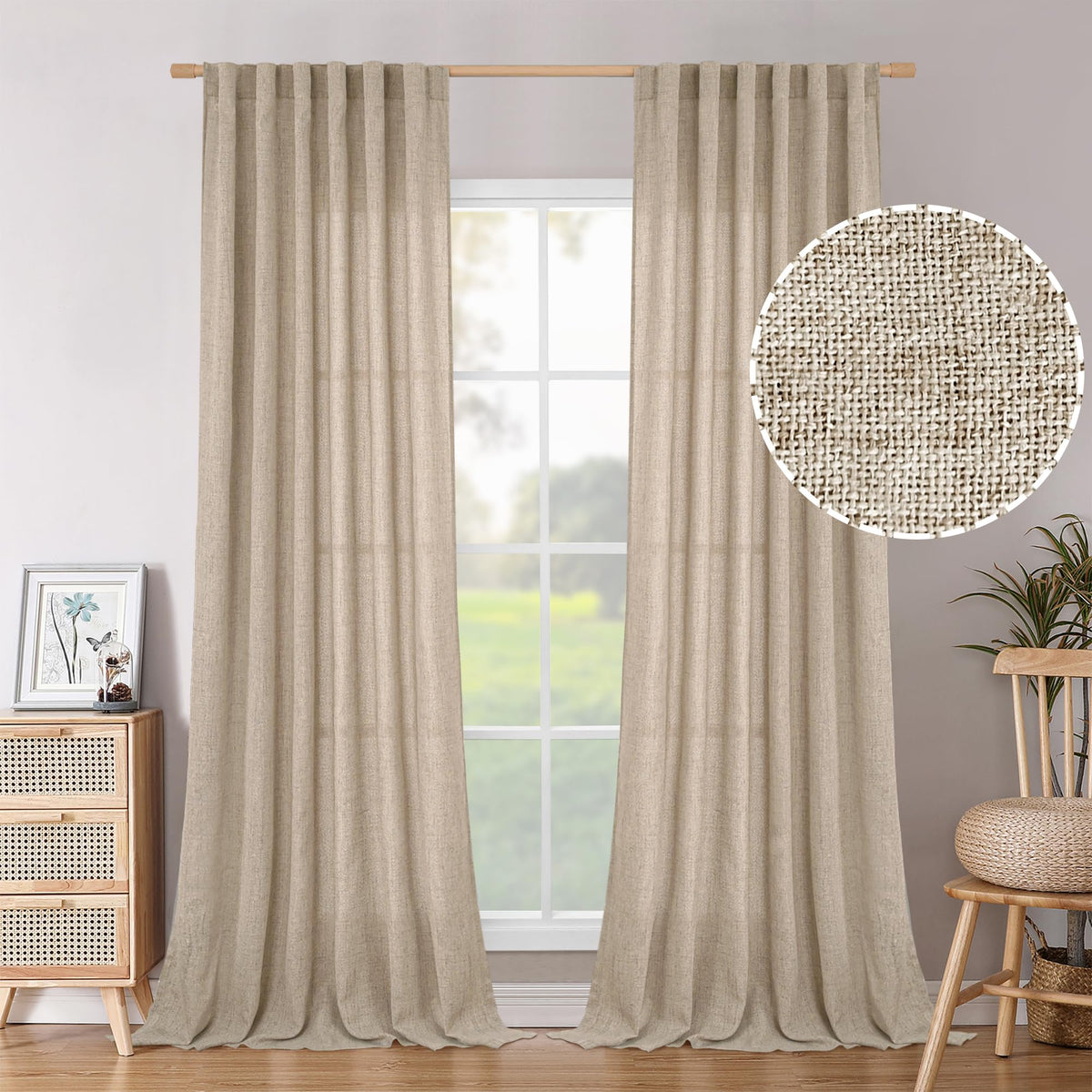 BGment White Linen Kitchen Curtains 40 Inch Length for Short Window