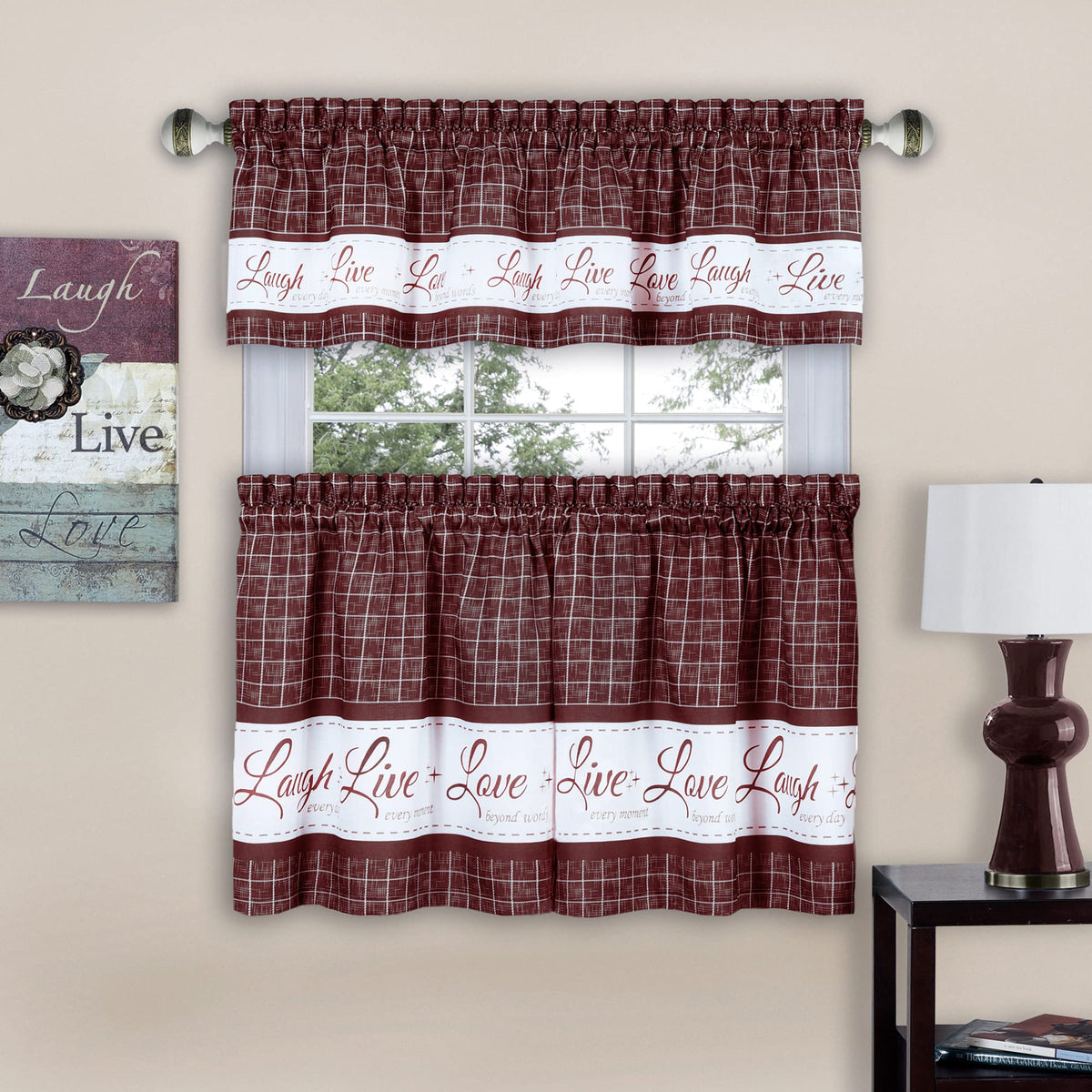 ACHIM Tier and Valance Curtain Set, 58 x 24 in, Charcoal, Light Filtering