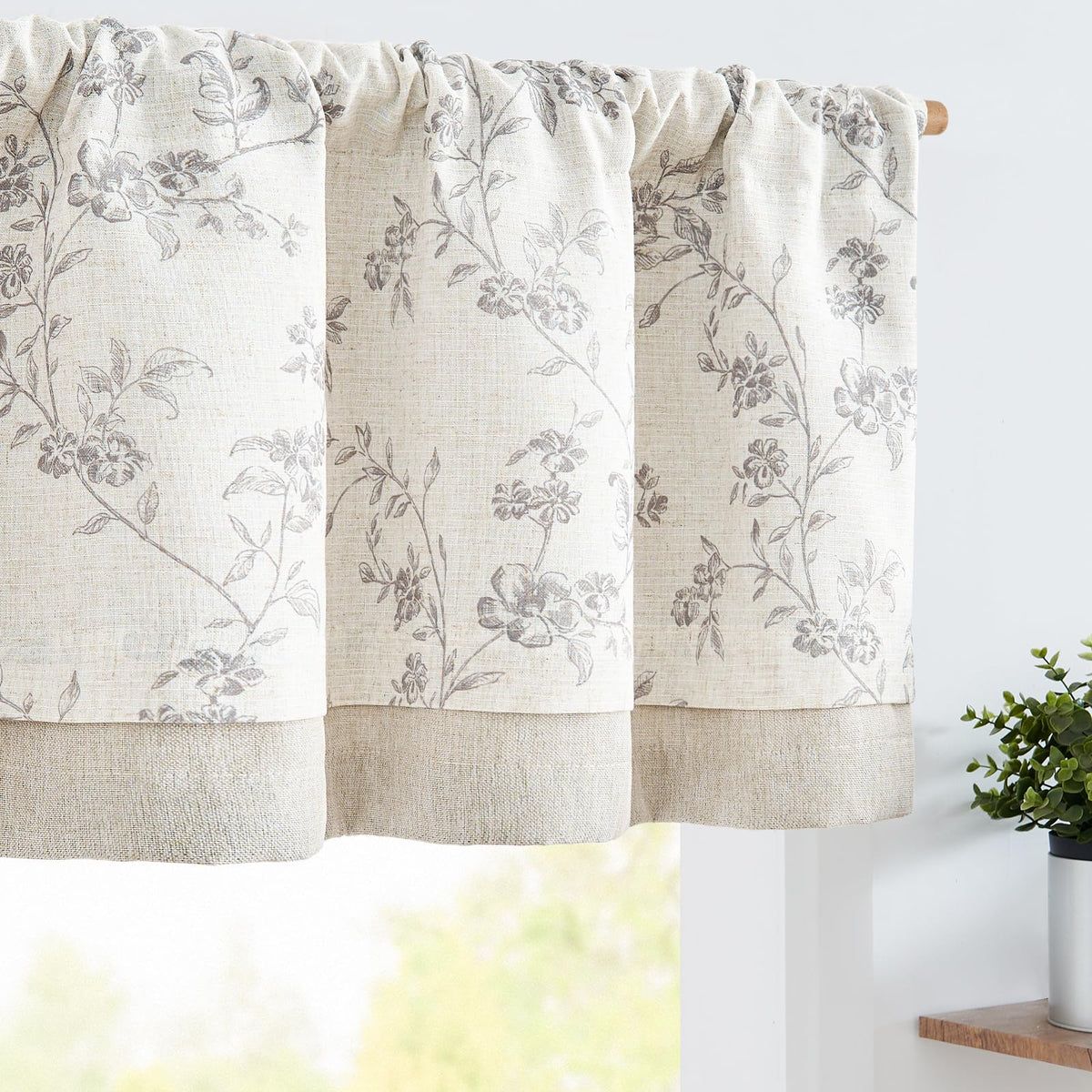 jinchan Amlie Floral Linen Valance Curtain Farmhouse 1 Panel 16 Inch Green