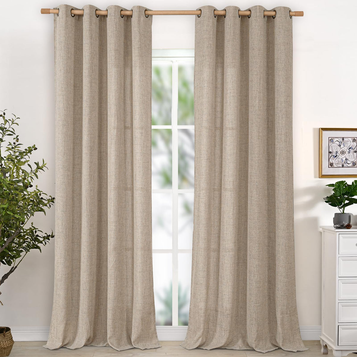 YoungsTex Linen Kitchen Window Curtains 40 Inch Length 2 Panels