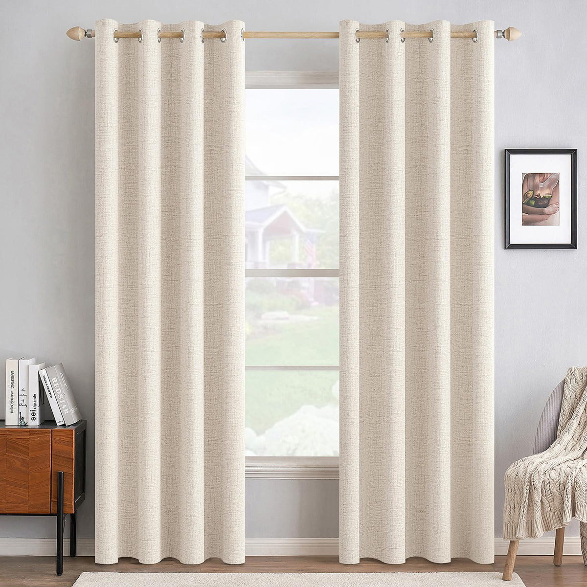 MIULEE 100% Blackout Linen Curtains for Bedroom 52x54 Inches Natural Beige