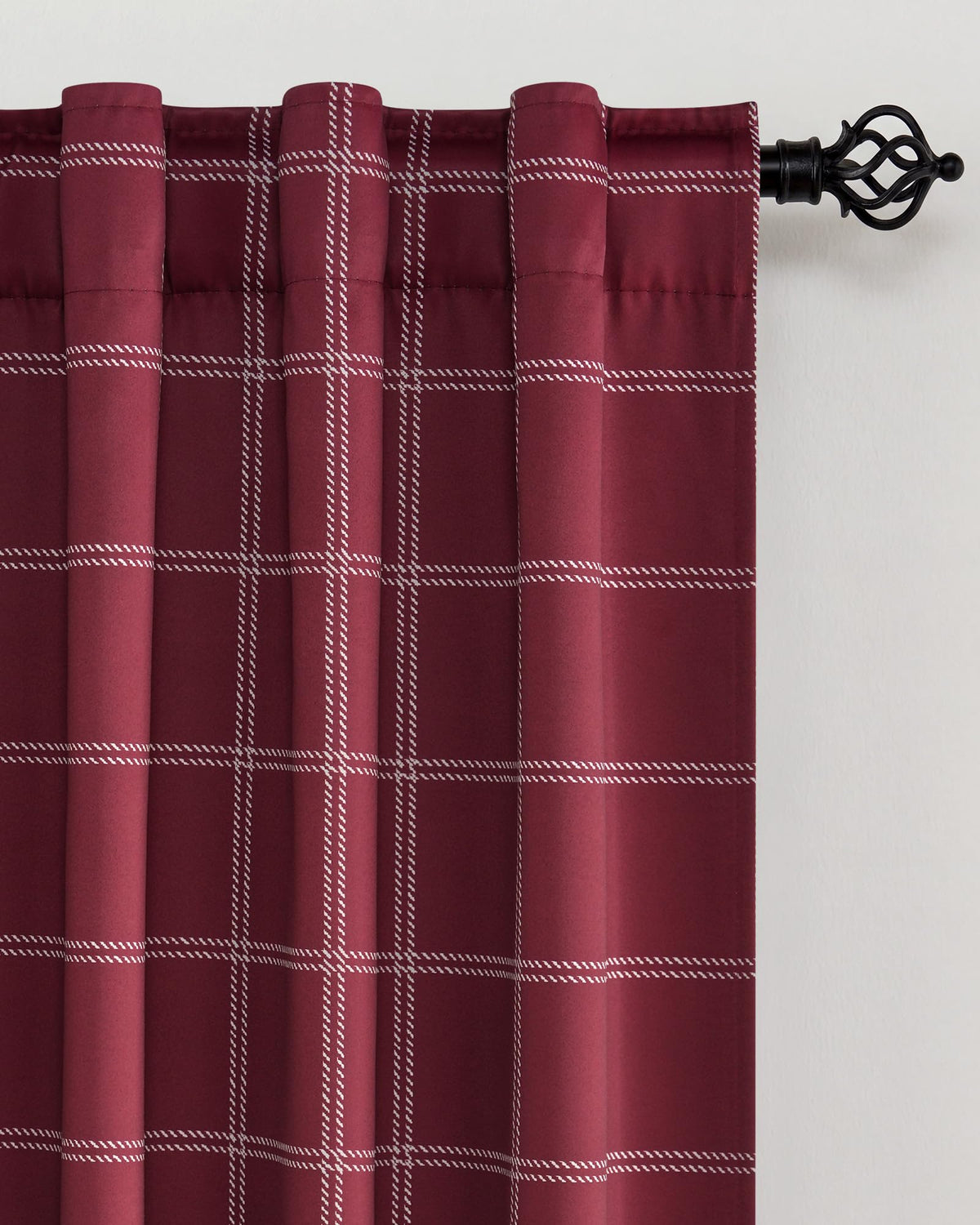 NICETOWN Olive Green Farmhouse Gingham Tiers Kitchen 100% Blackout Curtains