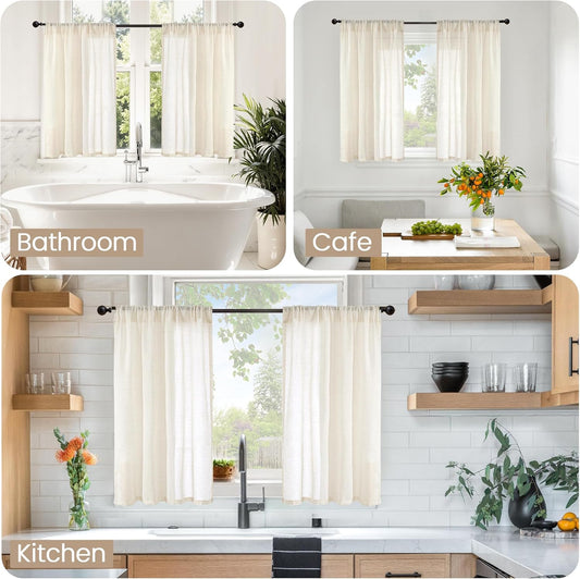 BGment Linen Kitchen Window Curtains Over Sink, 36 Inch Length Cafe Drapes