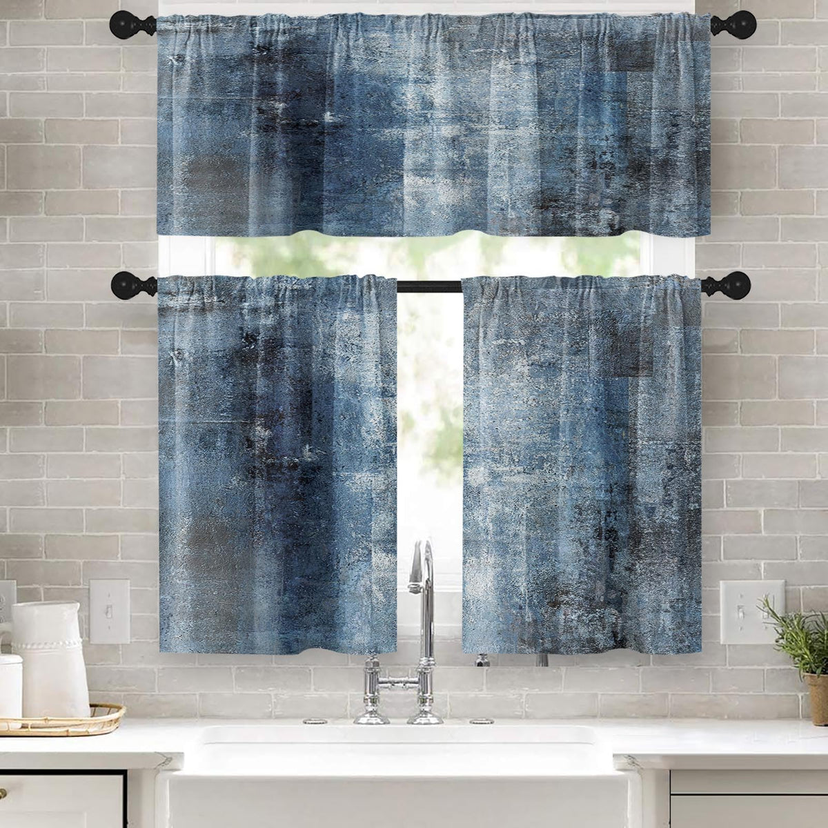 Kitchen Curtains Sets for Windows, 52x36 Inch, 3 Pack Abstract