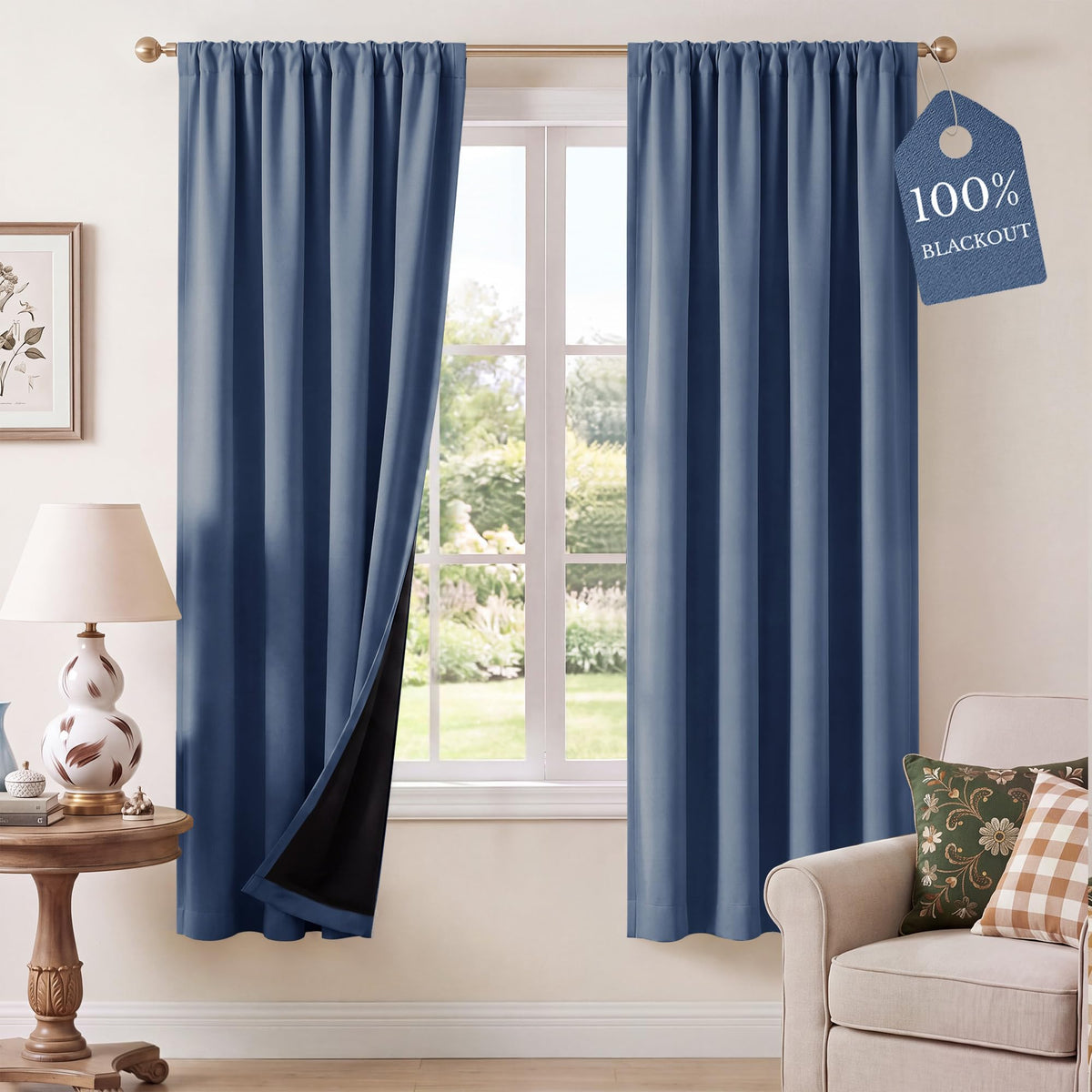 NICETOWN 100% Black Out Kitchen Curtains 36 Inch Length, W52xL36, 2 Panels