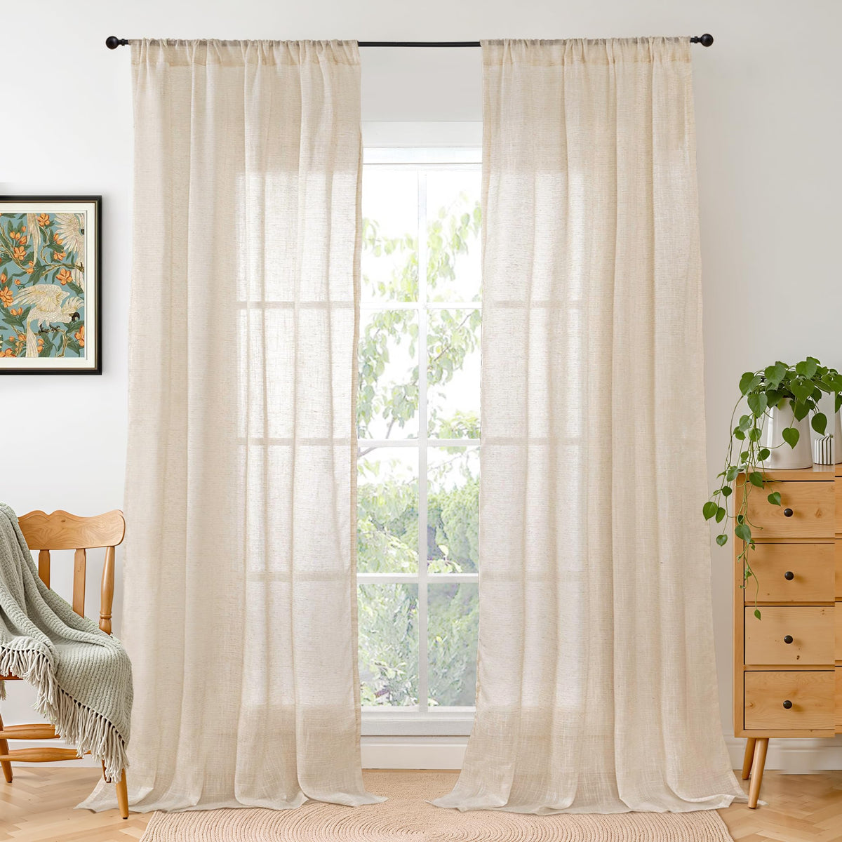 BGment Linen Kitchen Window Curtains Over Sink, 36 Inch Length Cafe Drapes