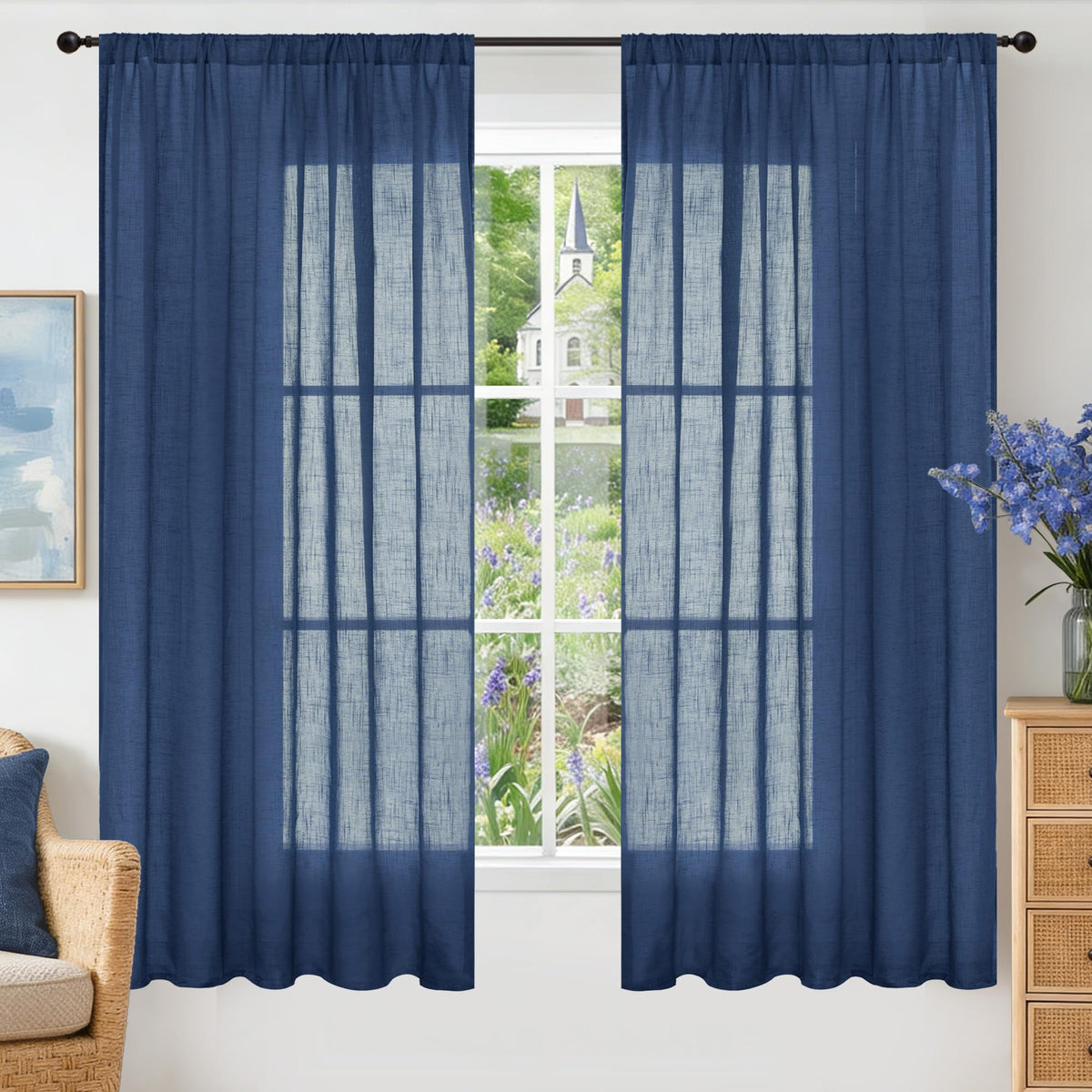 BGment Linen Kitchen Window Curtains Over Sink, 36 Inch Length Cafe Drapes
