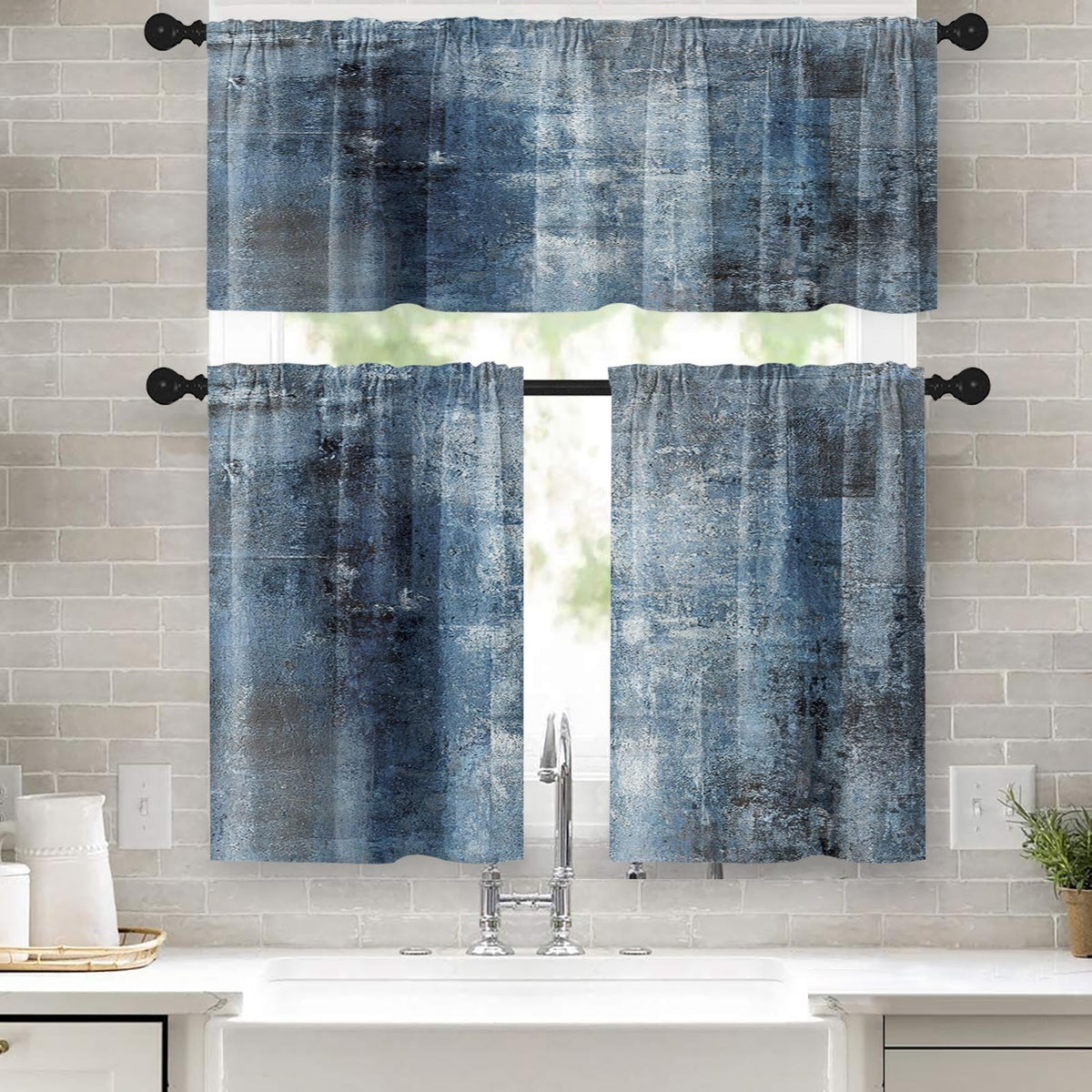 Kitchen Curtains Sets for Windows, 52x36 Inch, 3 Pack Abstract
