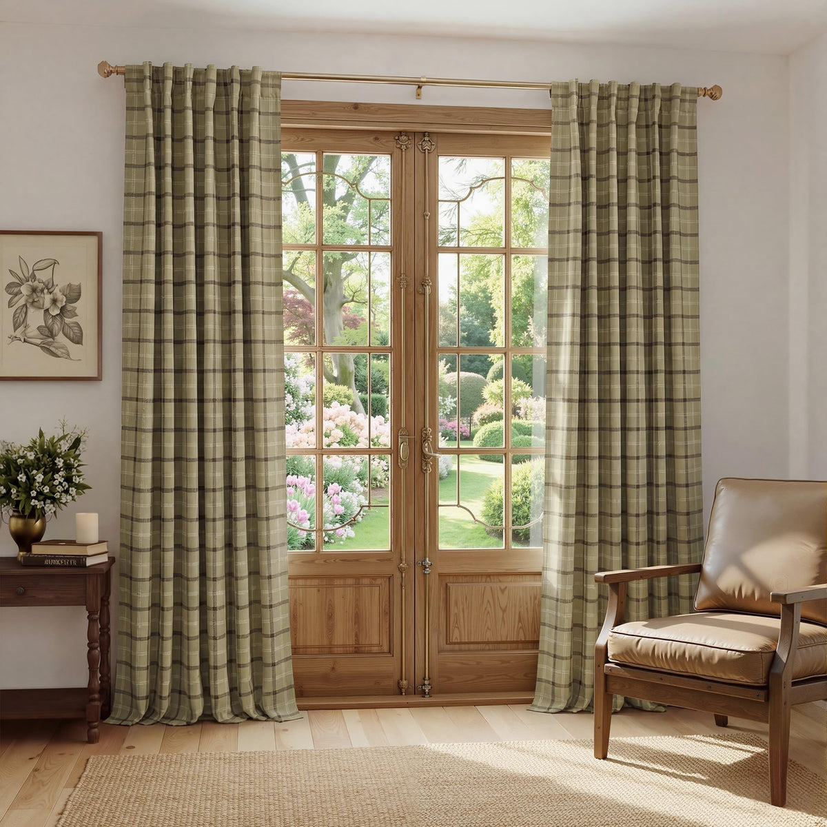 NICETOWN Olive Green Farmhouse Gingham Tiers Kitchen 100% Blackout Curtains