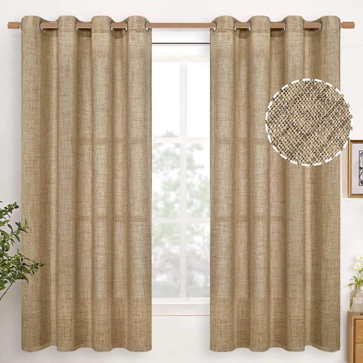 YoungsTex Linen Kitchen Window Curtains 40 Inch Length 2 Panels