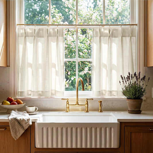 RYB HOME Pinch Pleated Kitchen Curtains Over Sink 36 Inches for Bathroom