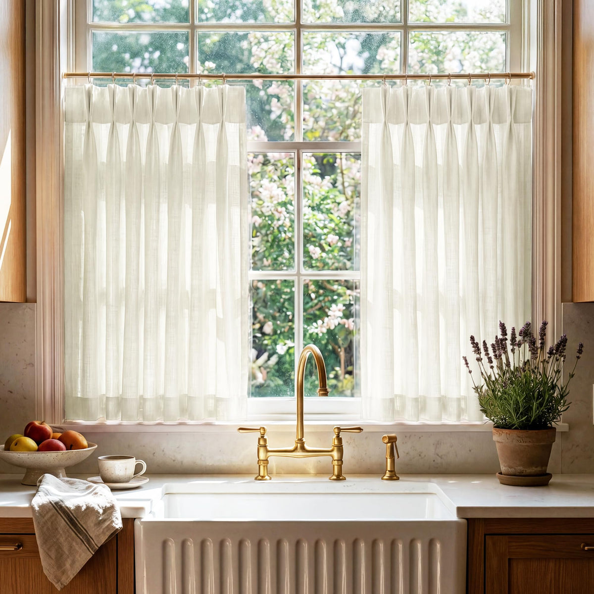 RYB HOME Pinch Pleated Kitchen Curtains Over Sink 36 Inches for Bathroom