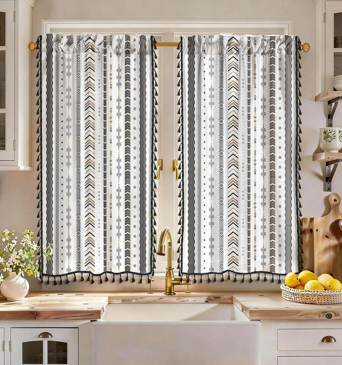 Miss Adola Boho Kitchen Tier Curtains, 36 Inch Length, Vintage Patchwork