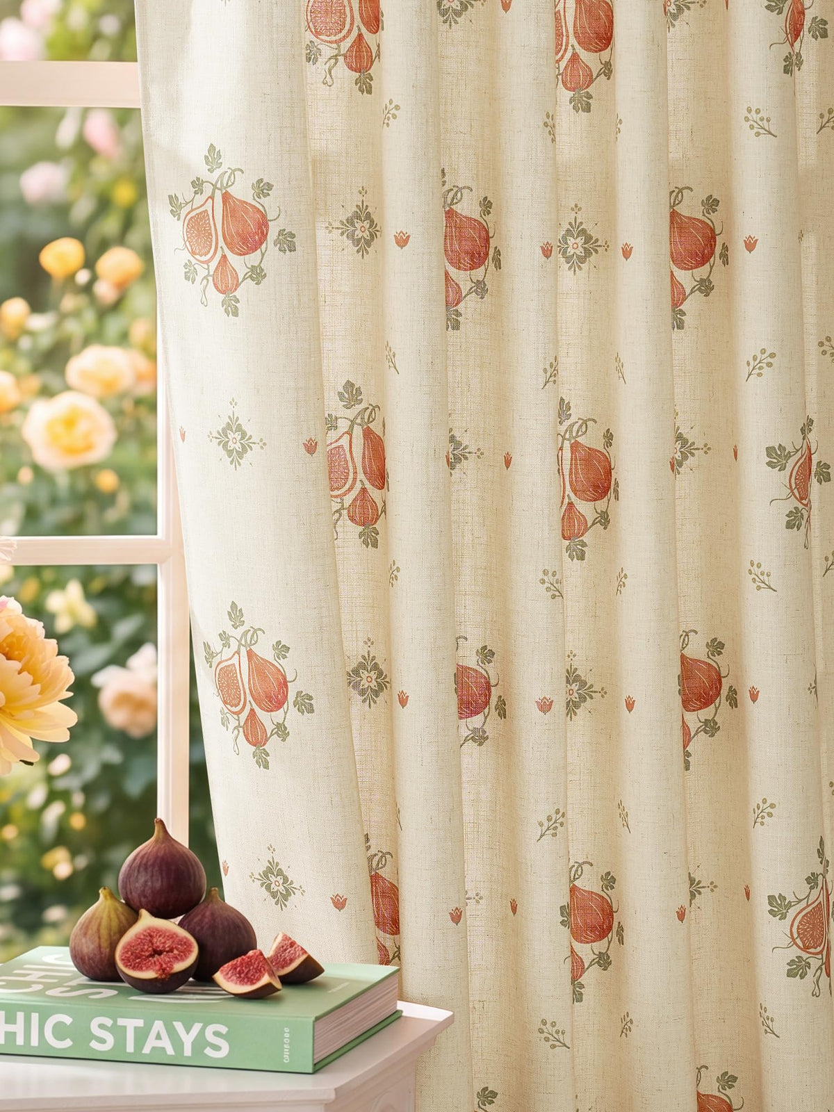 NICETOWN Sage Green Floral Linen Curtains Cafe Curtains, W26 x L36