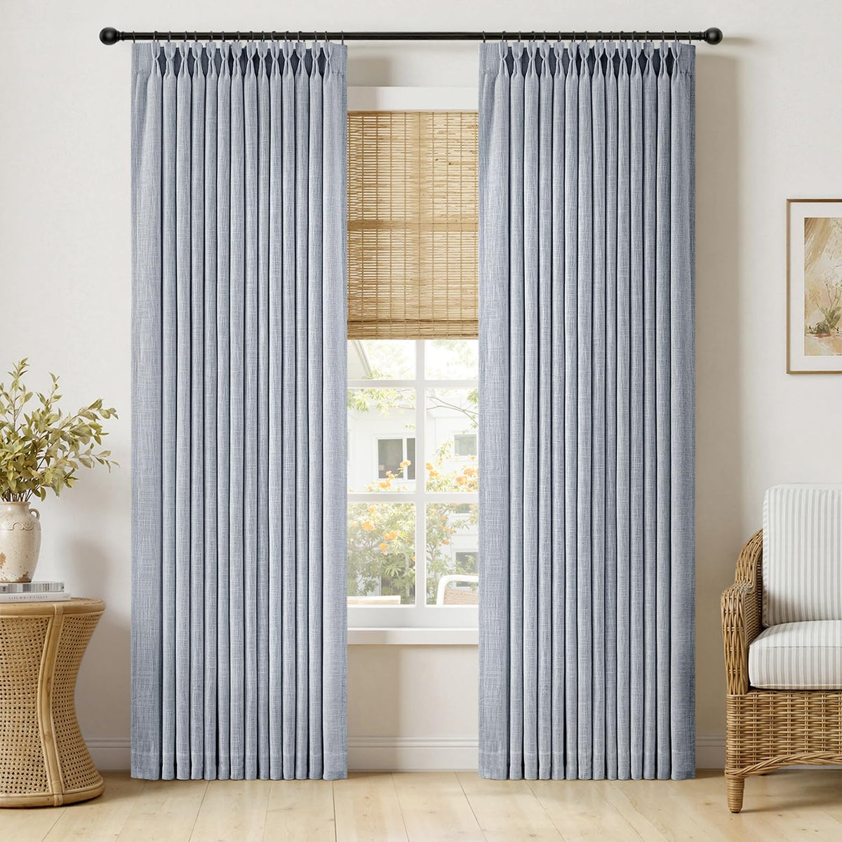 MIULEE Pinch Pleated Thick Linen Curtains 36 Inches Long 2 Panels Natural