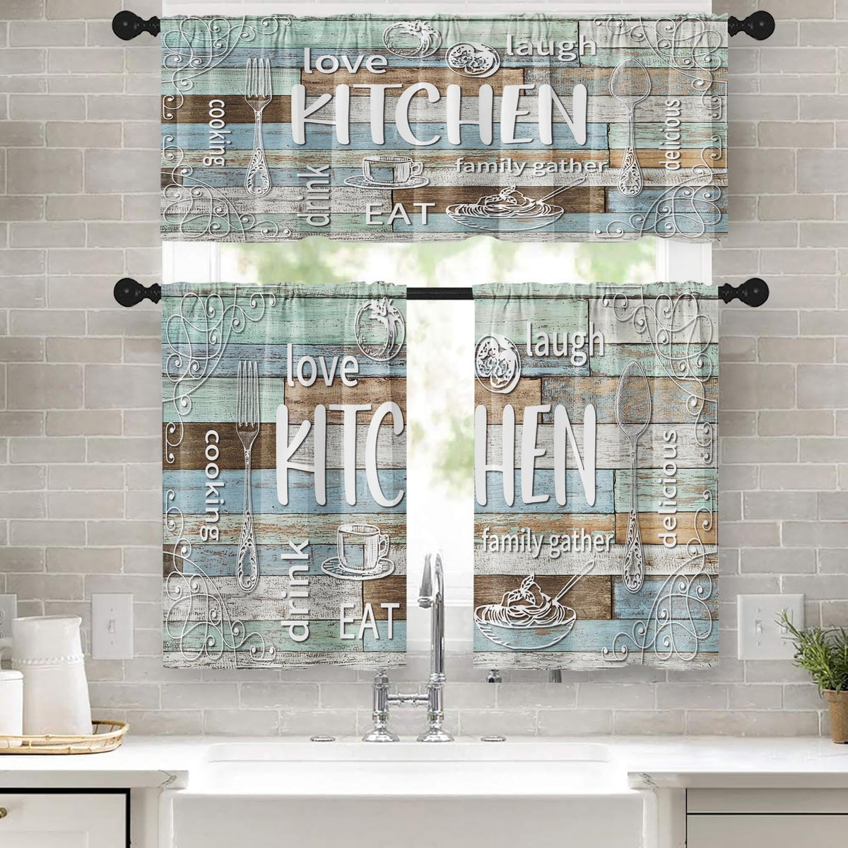 Kitchen Curtains Sets for Windows, 52x36 Inch, Farmhouse 3 Pack,