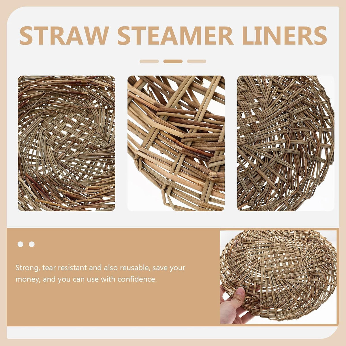 6pcs Straw Steamer Mats, Hand Woven Nonstick Pads for Steamed Buns