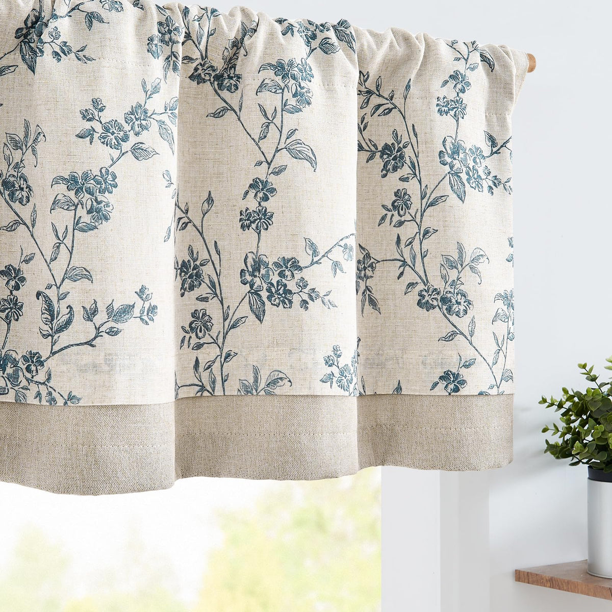 jinchan Amlie Floral Linen Valance Curtain Farmhouse 1 Panel 16 Inch Green