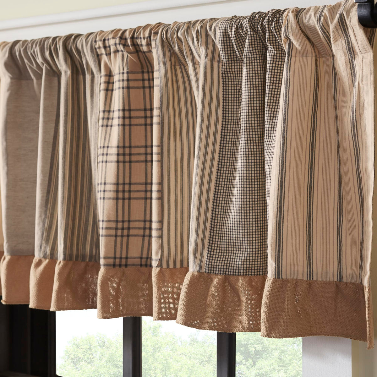 VHC Brands Sawyer Mill Curtain, Panel 63x36, Charcoal Khaki Tan