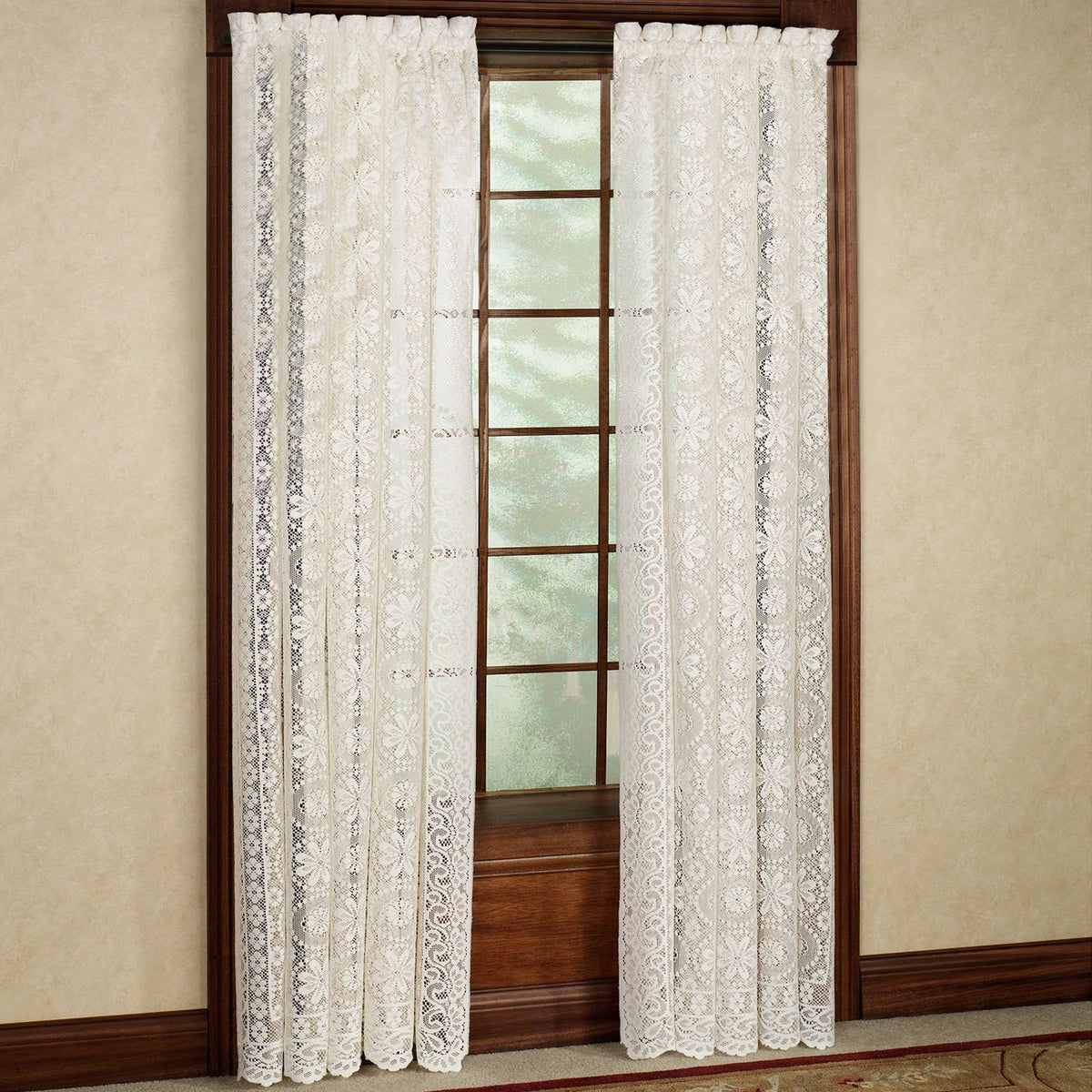 Sweet Home Collection Old World Style Floral Heavy Lace Kitchen Curtain Swag pair Hopewell Cream