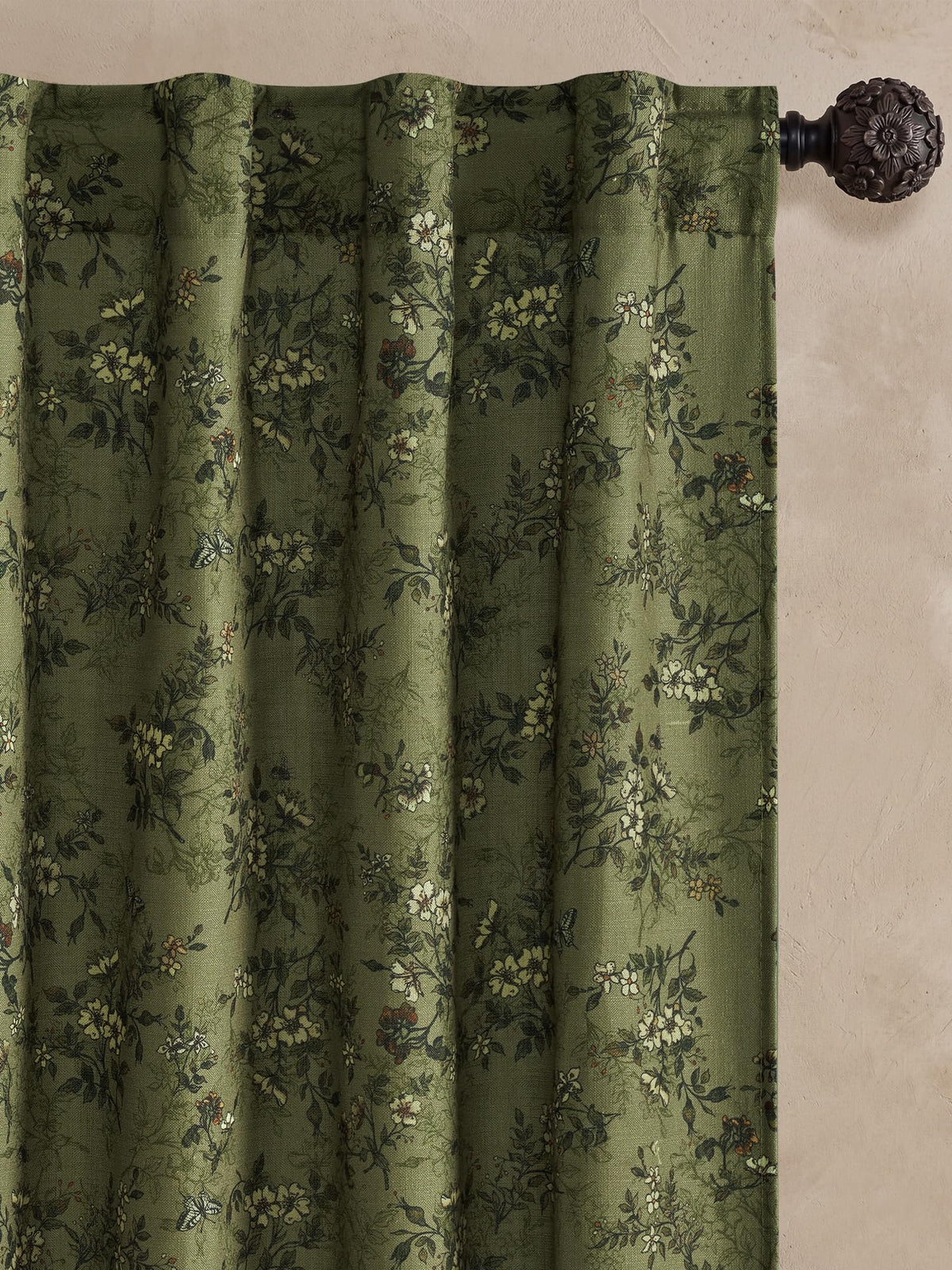 NICETOWN Sage Green Floral Linen Curtains Cafe Curtains, W26 x L36