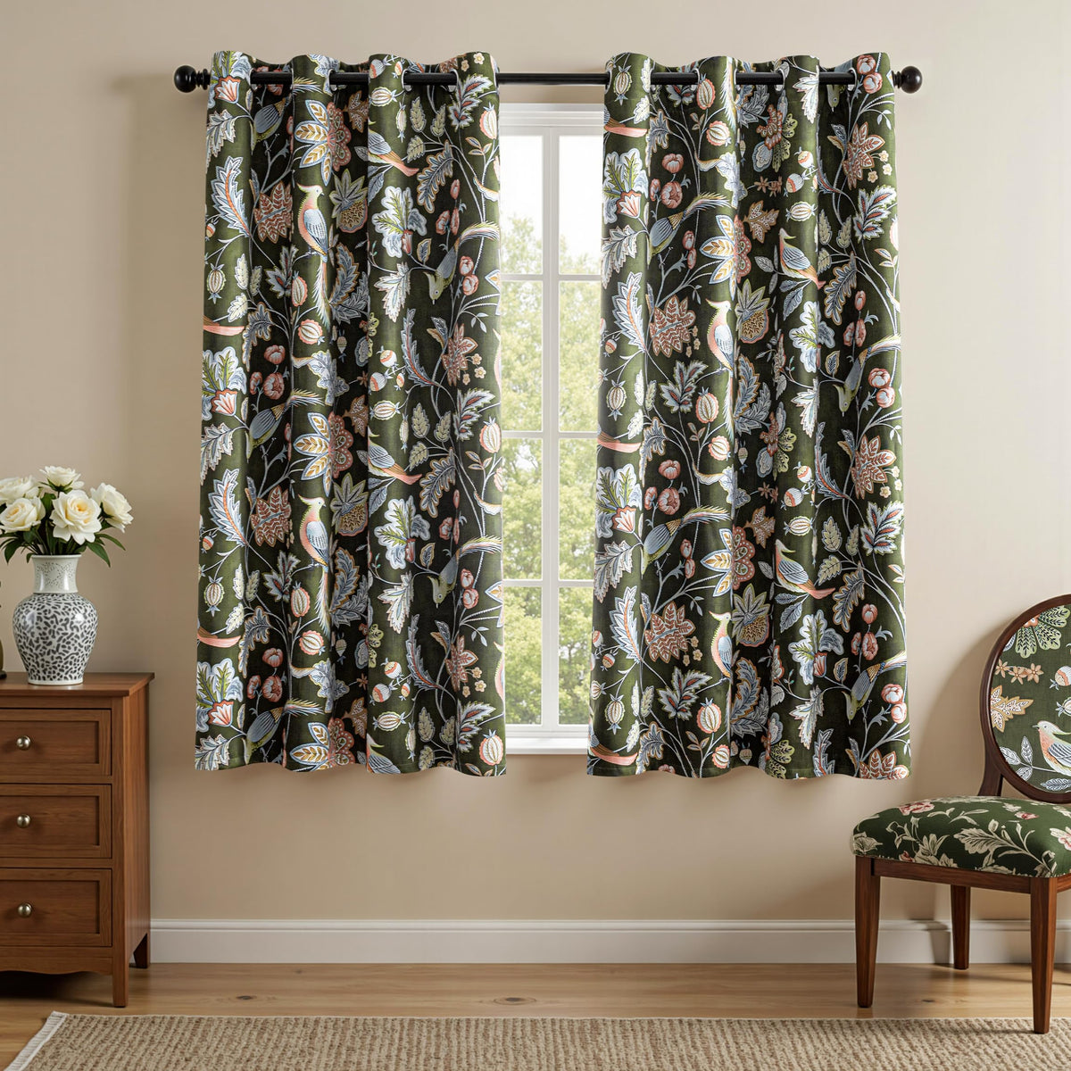 MYSKY HOME Floral Blackout Curtains 45 inch Length 2 Panels Yellow and Blue