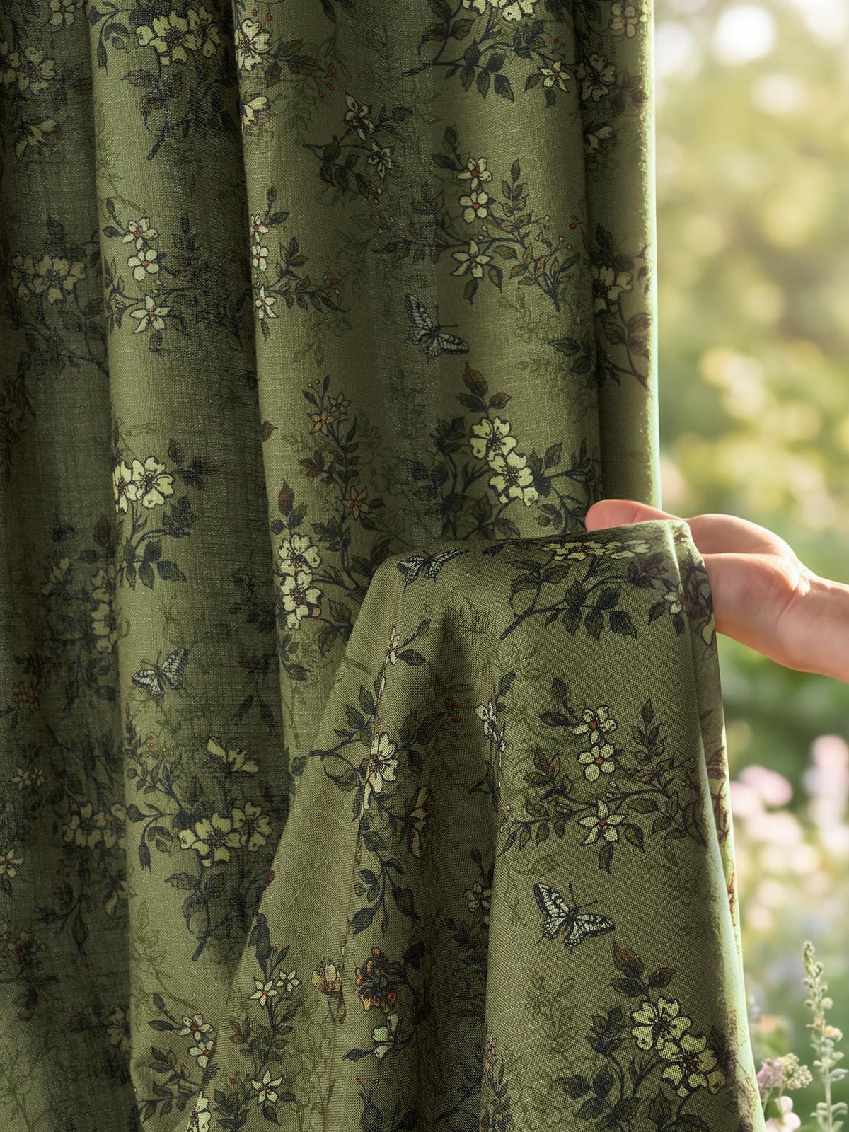 NICETOWN Sage Green Floral Linen Curtains Cafe Curtains, W26 x L36