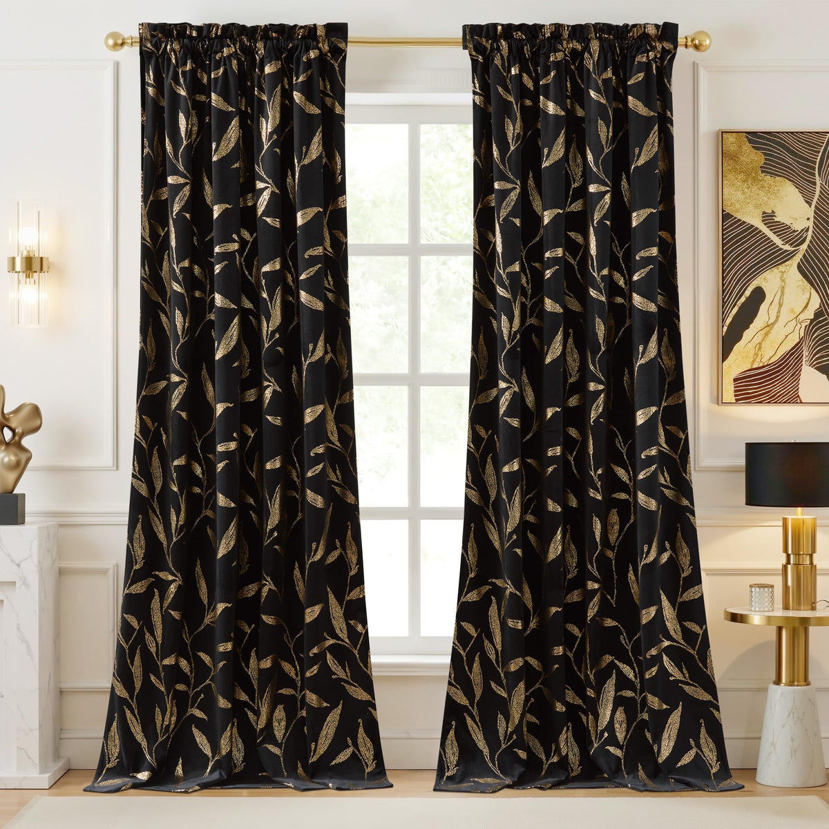 NICETOWN Black Out Velvet Curtains 63 inches Long for Kitchen