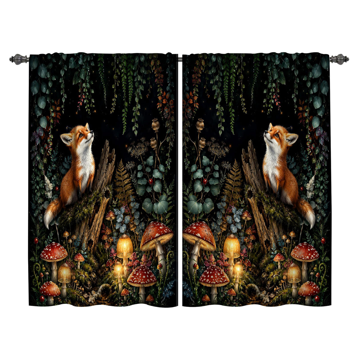 Mushroom Kitchen Curtains Window Drapes Tiers 2 Panels 28"x36"